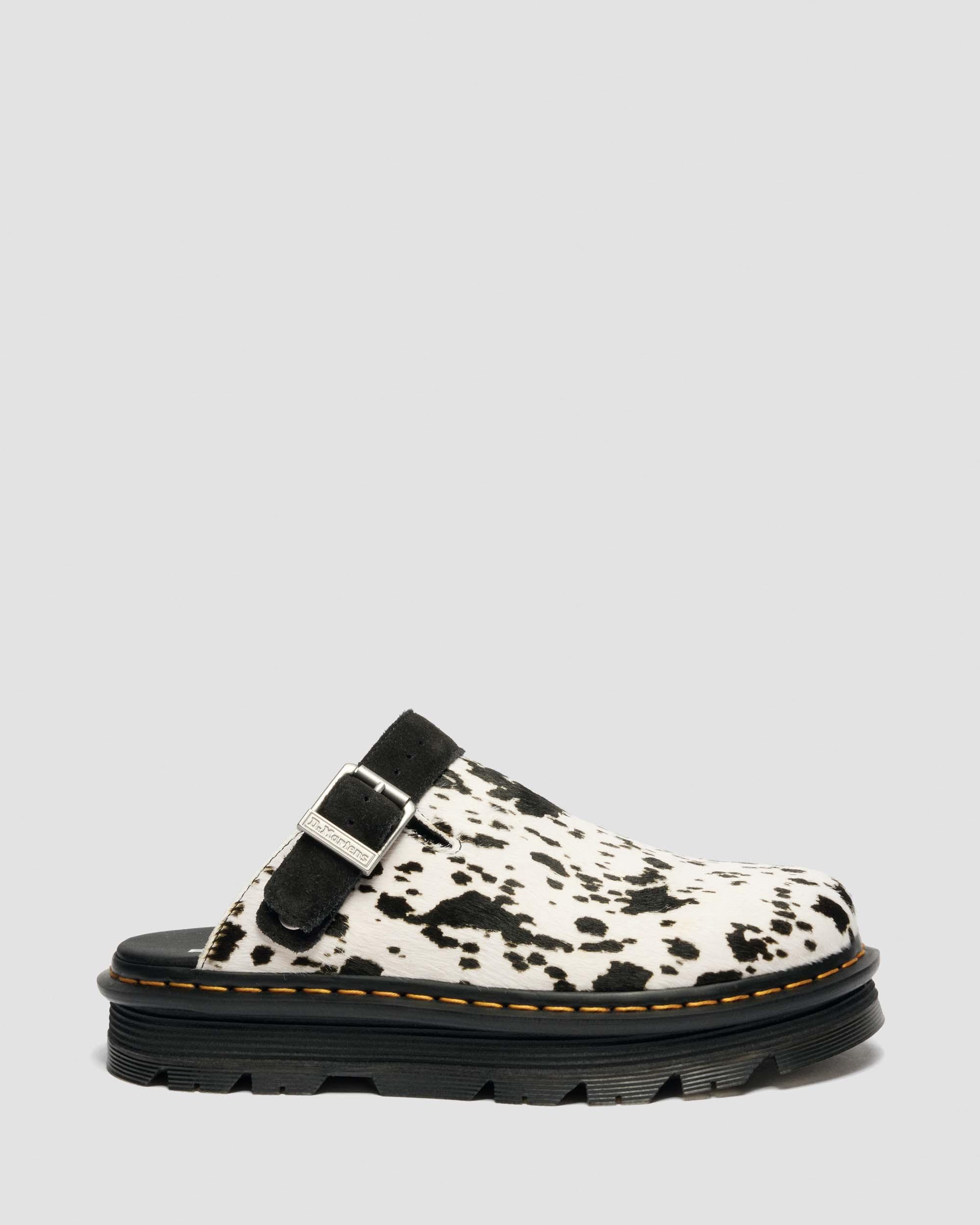Zebzag Dalmatian Hair On Leather Platform Mules in Cream & Black