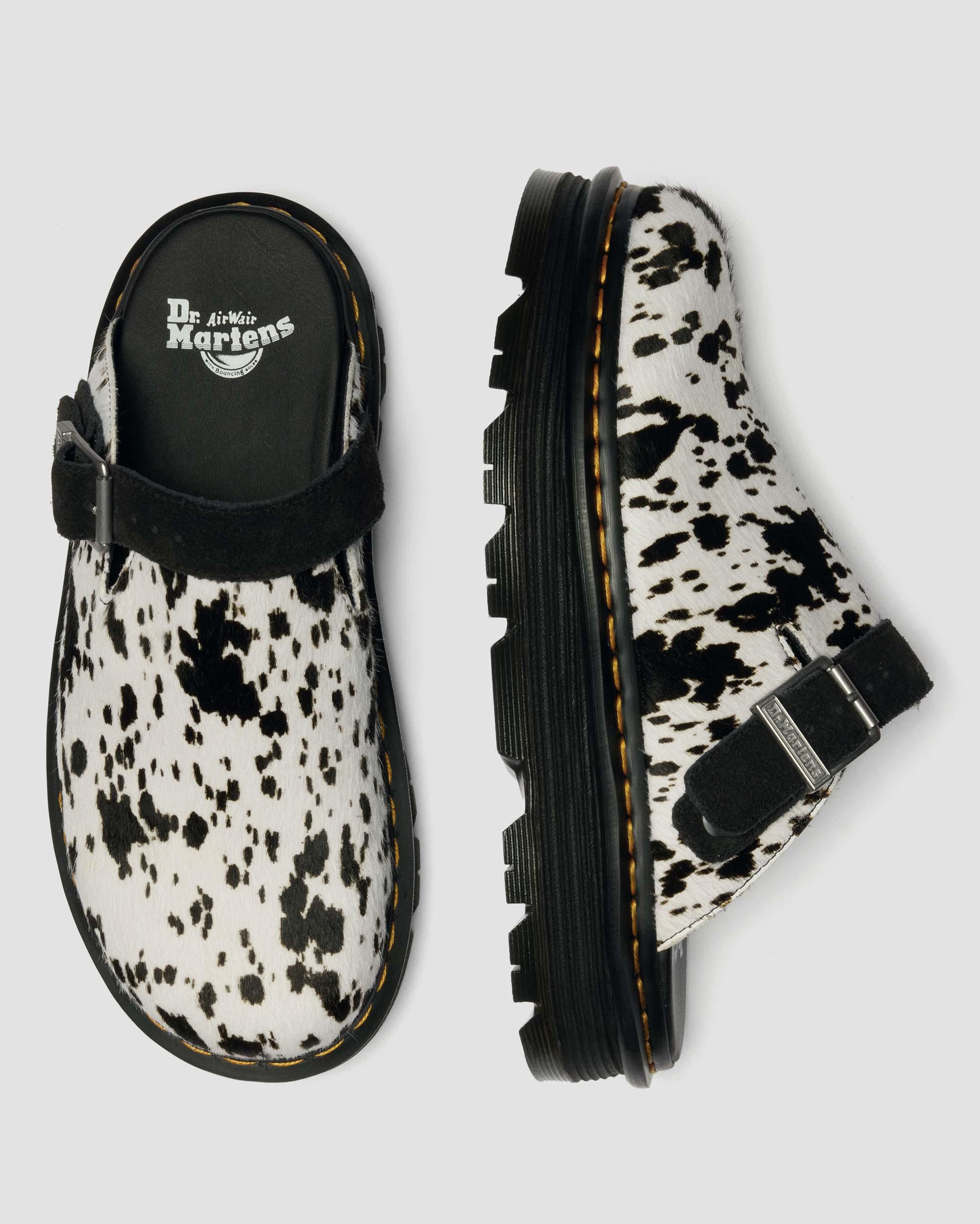 Zebzag Dalmatian Hair On Leather Platform Mules in Cream & Black