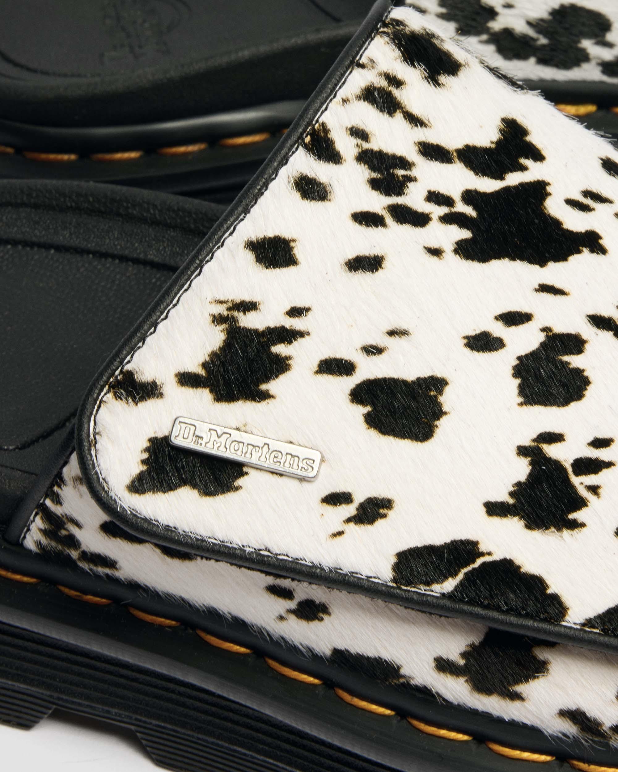 Zebzag Dalmatian Hair On Leather Platform Slides in Crème & Noir
