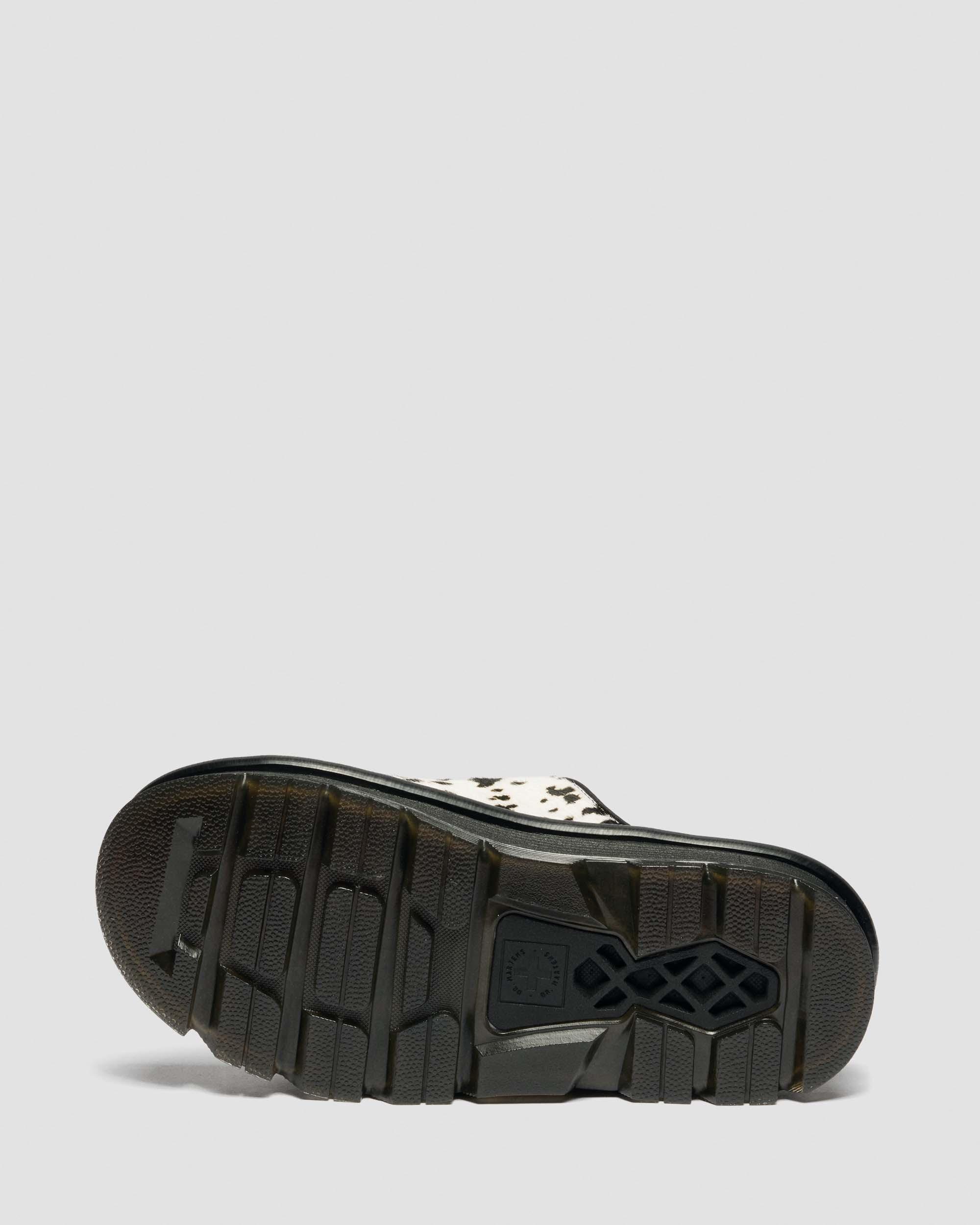 Zebzag Dalmatian Hair On Leather Platform Slides in Crème & Noir