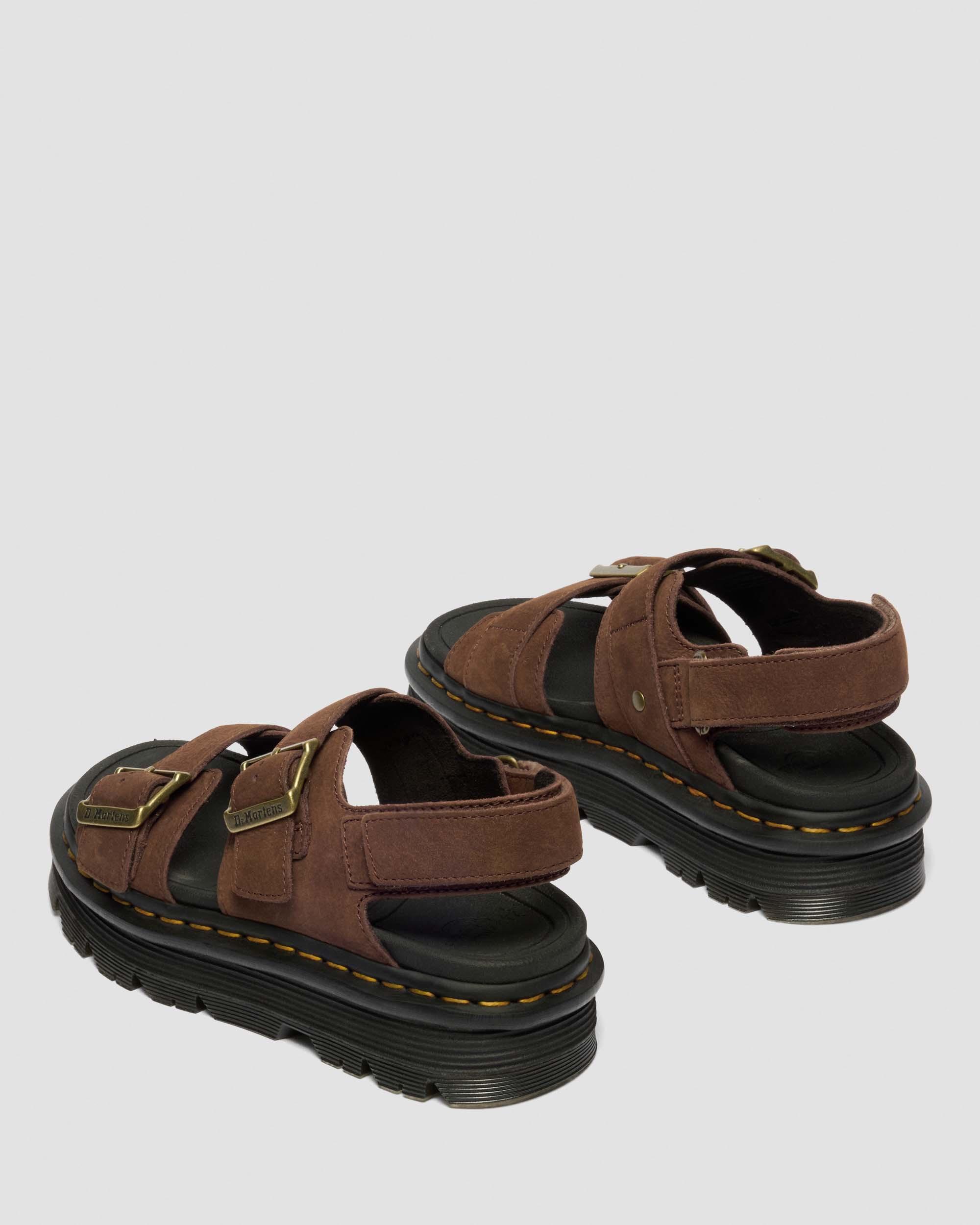 Zebzag Nubuck Platform Sandals in Sepia Brown | Dr. Martens