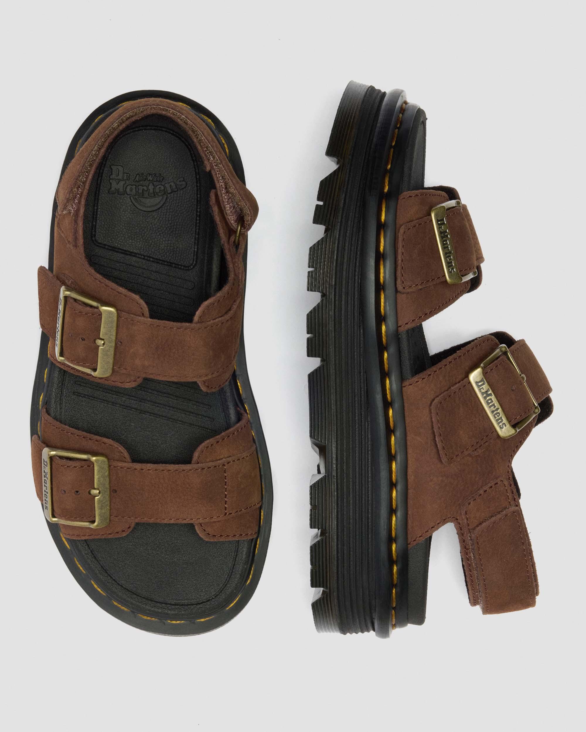 Zebzag Nubuck Platform Sandals in Sepia Brown | Dr. Martens