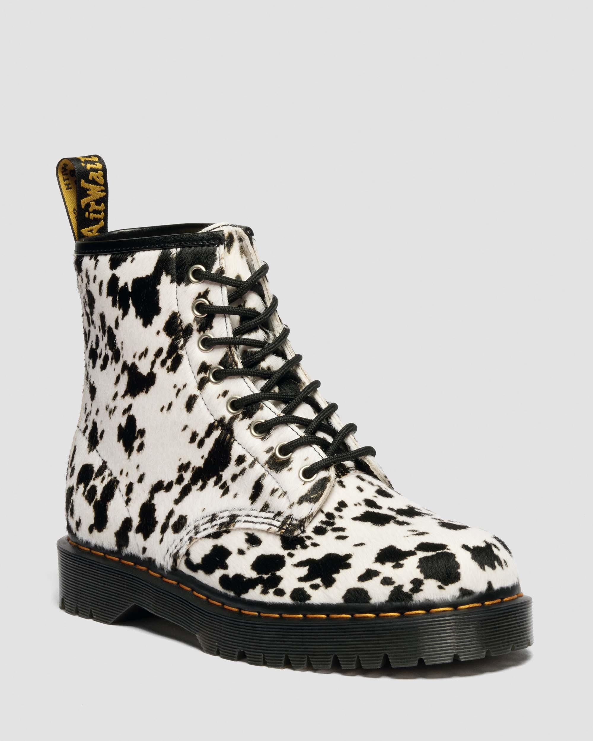 1460 Bex Dalmatian Hair On Leather Boots in Cream & Black