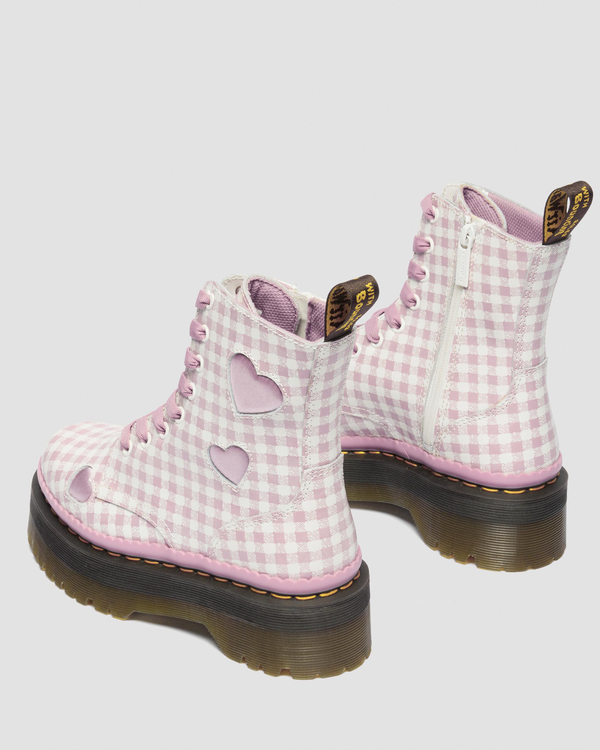 Jadon Heart Gingham Leather Platform Boots in White+Dusty Rose