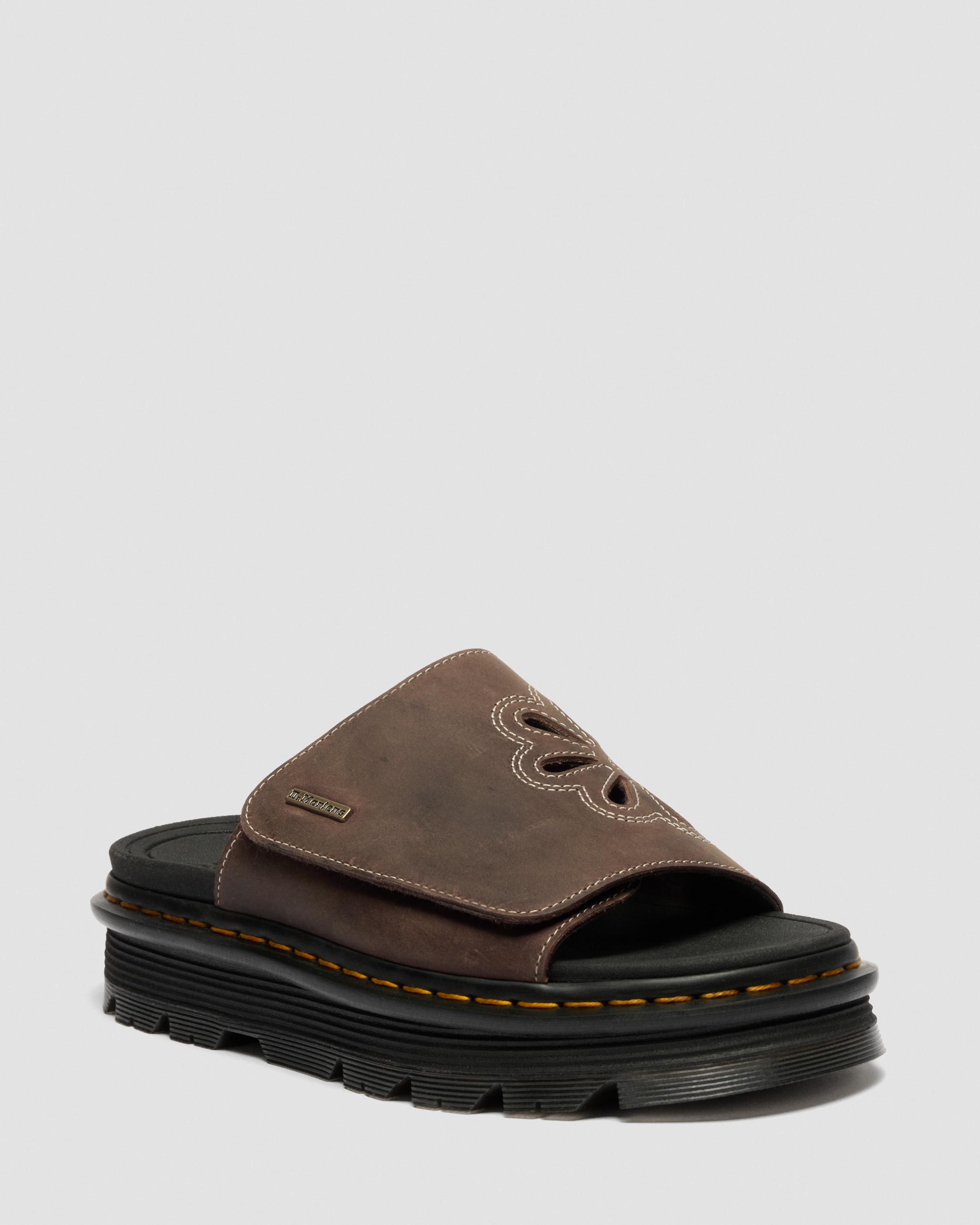 Dr. Martens Zebzag Flower Crazy Horse Leren Slides in Bruin,