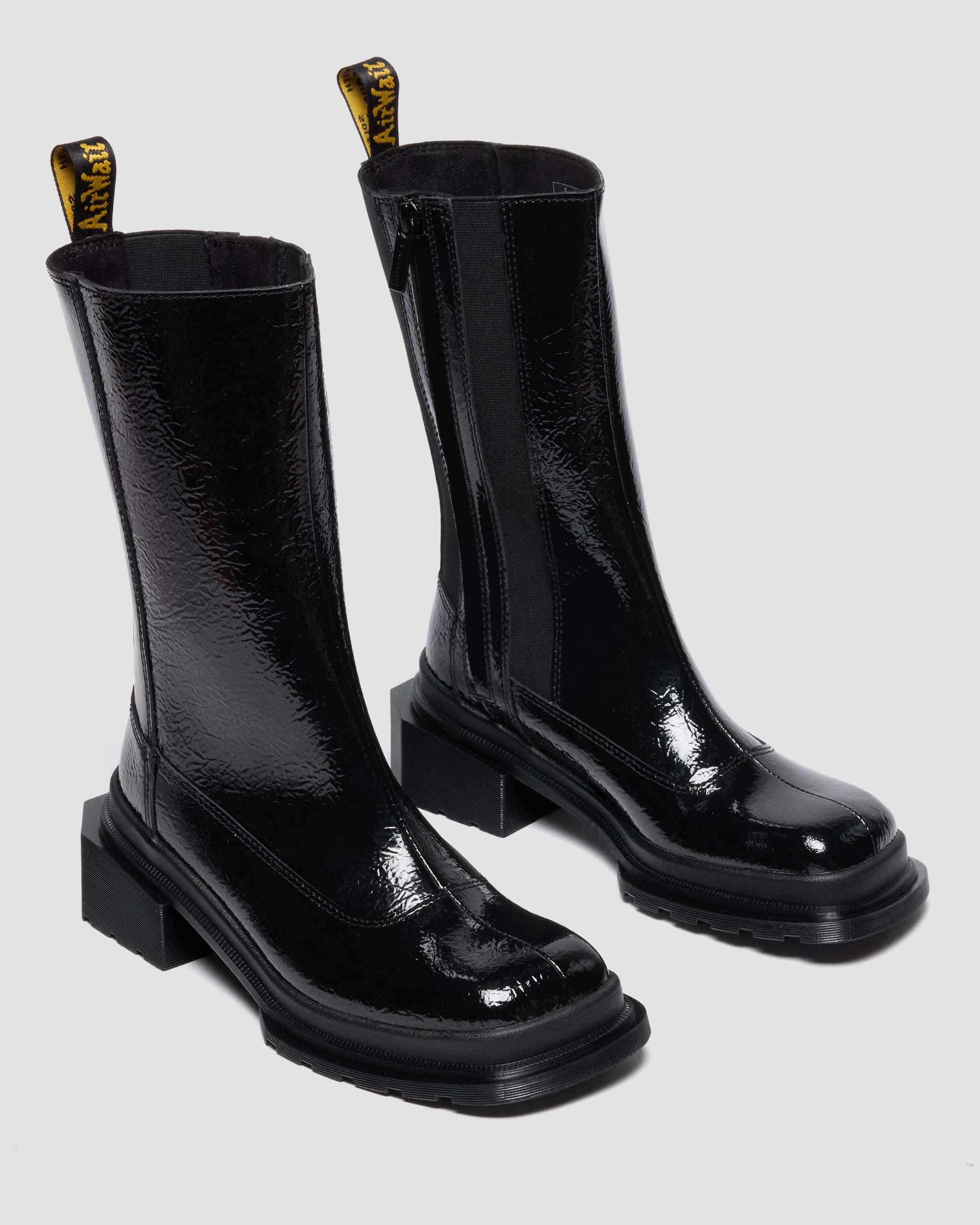 Maybole Hoge Lakleren Chelsea Boots met Vierkante Neus in Zwart