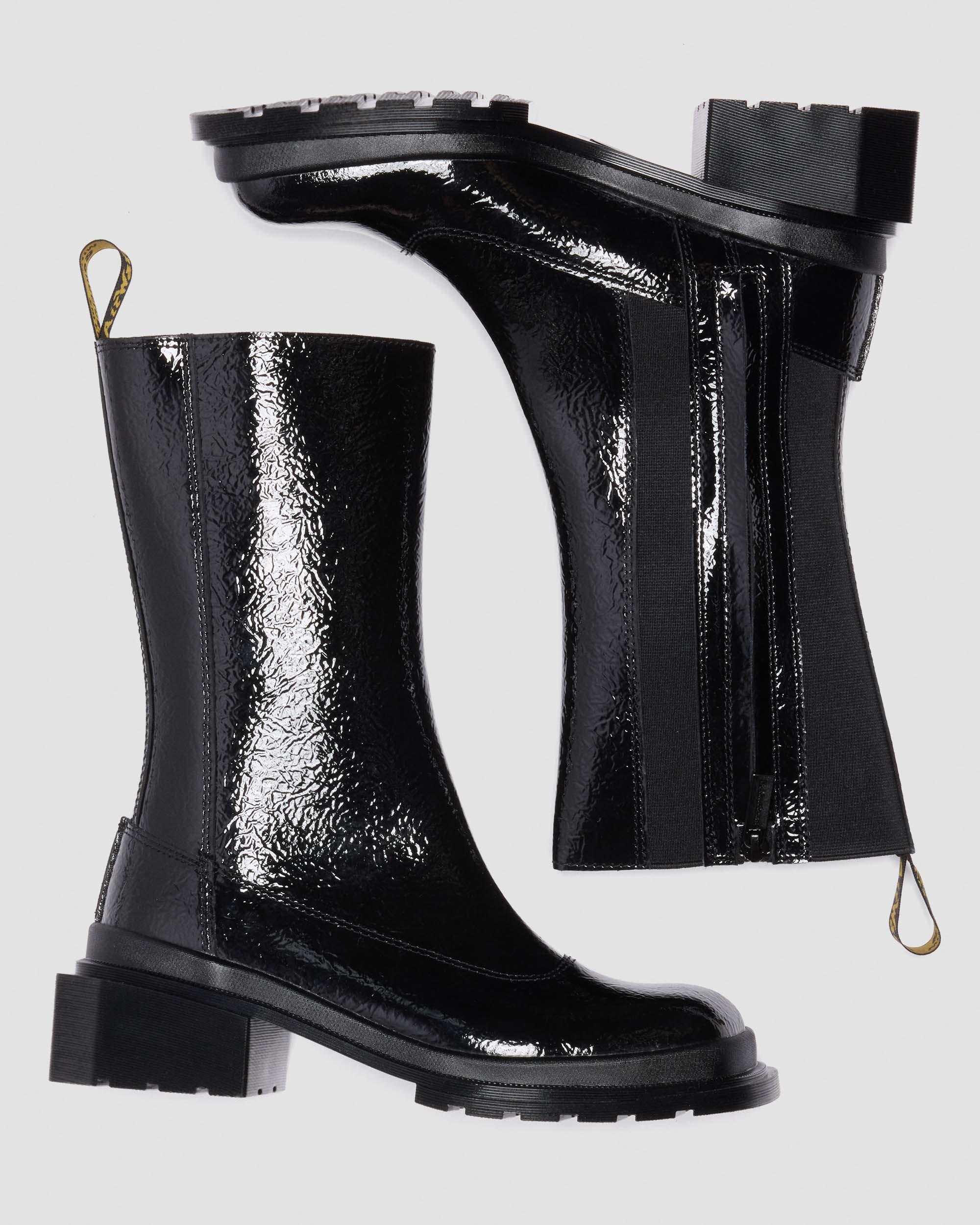 Maybole Hoge Lakleren Chelsea Boots met Vierkante Neus in Zwart