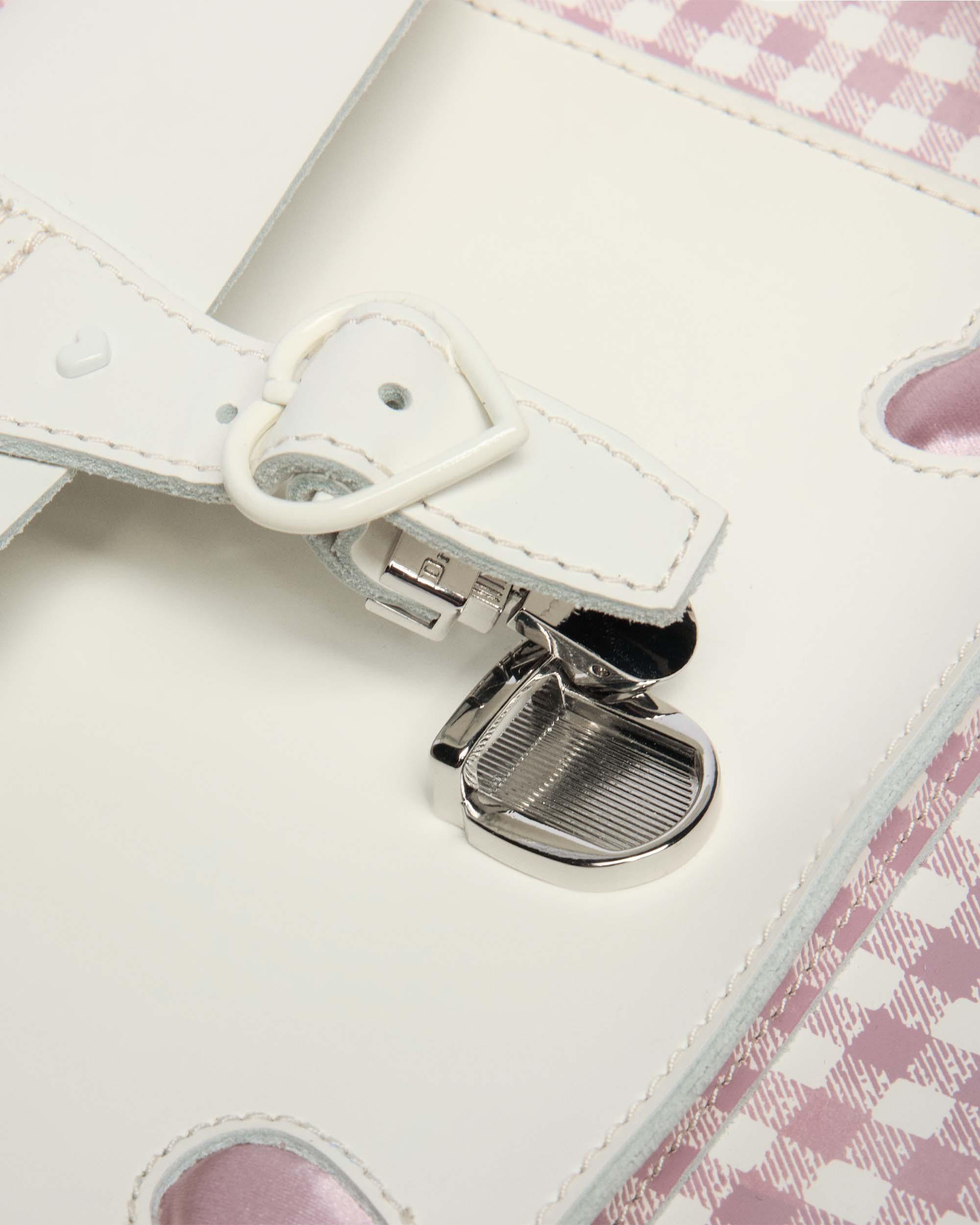 Frilled Gingham Leather Heart Backpack in White+Dusty Rose