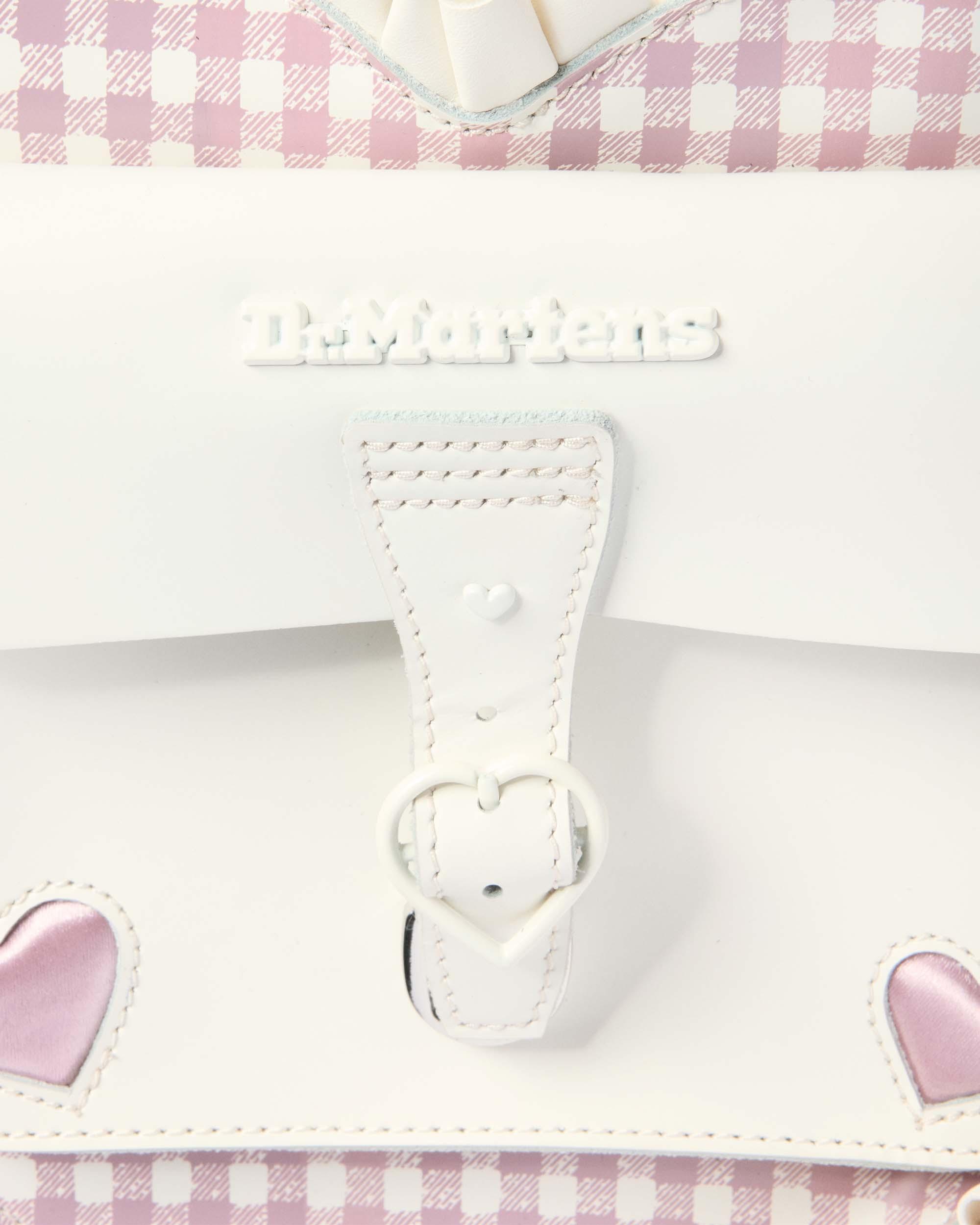 Frilled Gingham Leather Heart Backpack in White+Dusty Rose