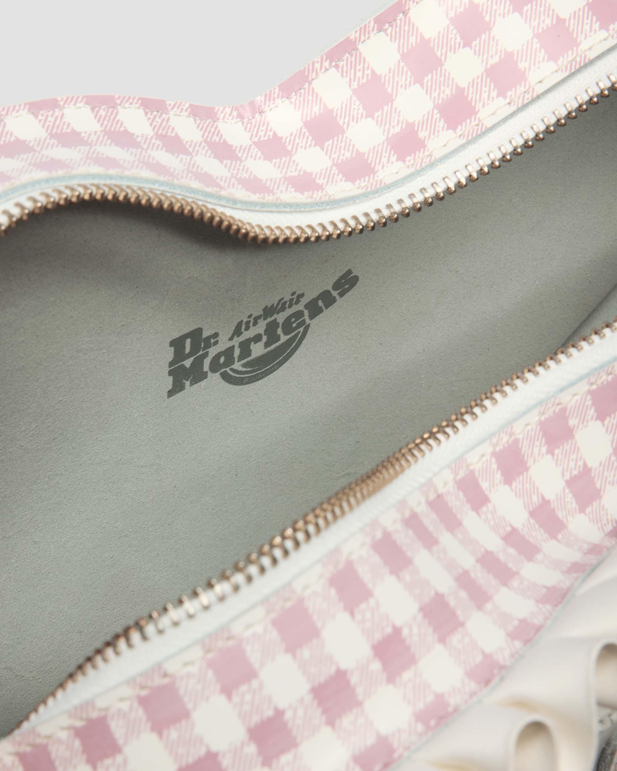 Frilled Gingham Leather Heart Backpack in White+Dusty Rose
