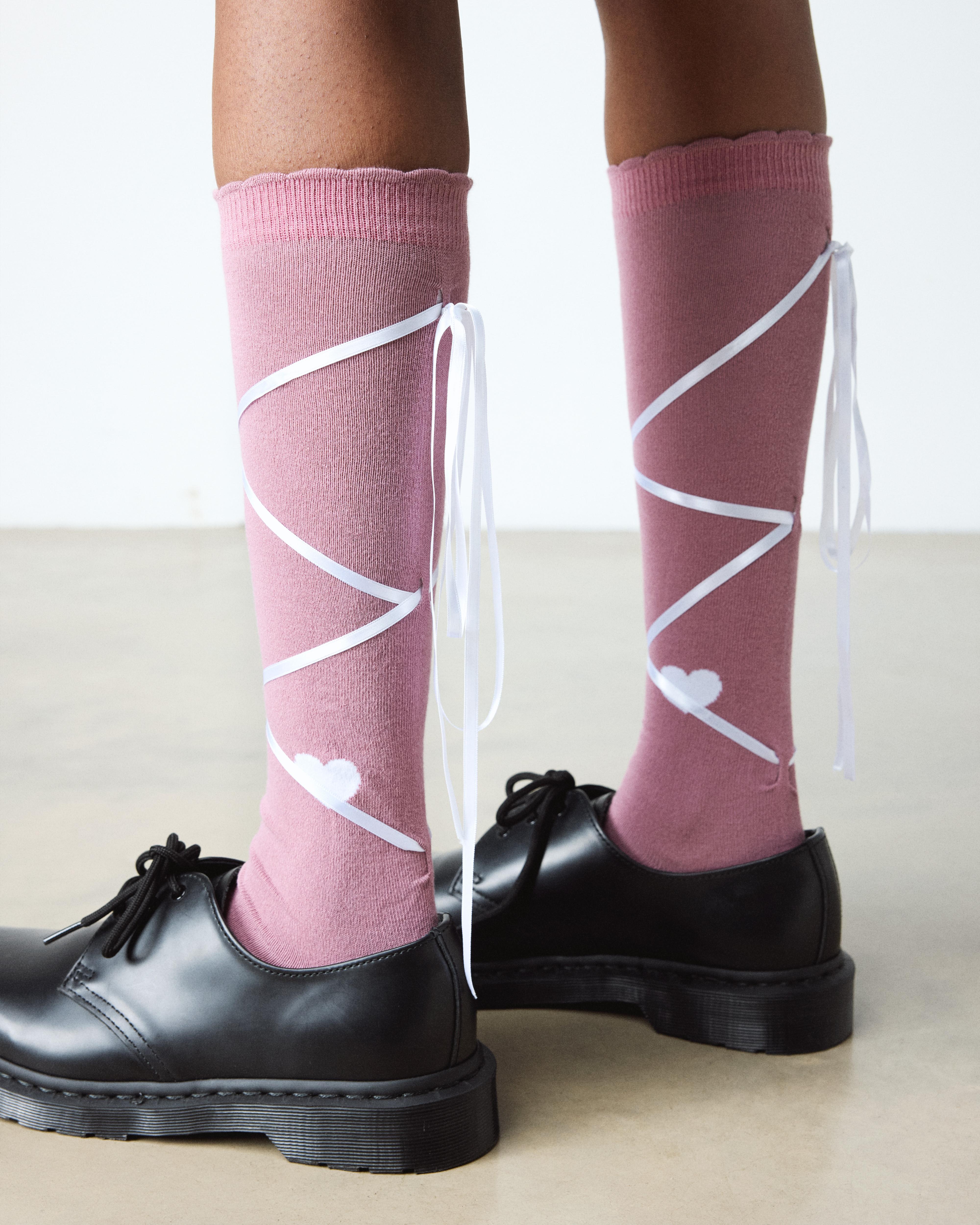 Long Lace-Up Organic Cotton Blend Socks