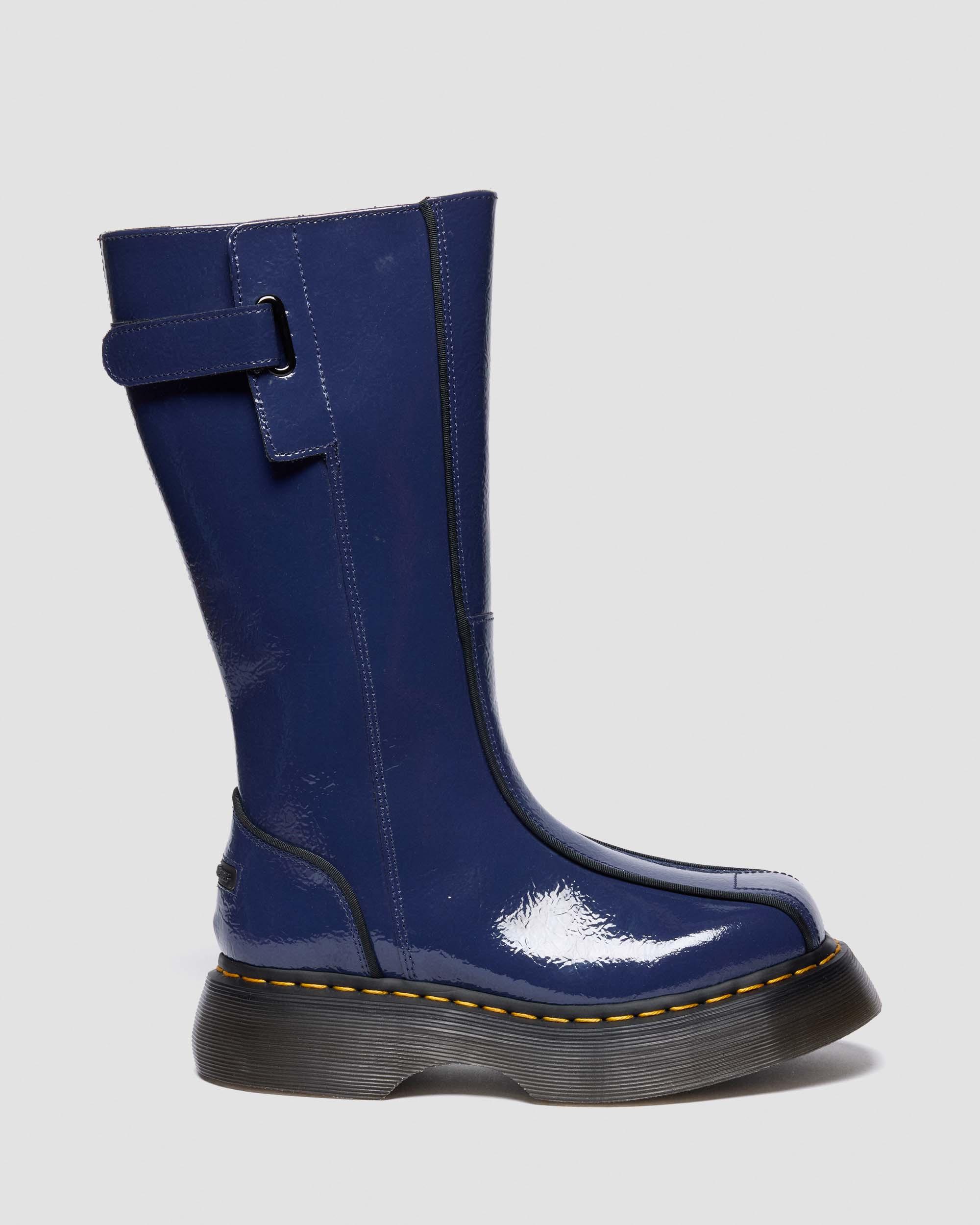 Dr. Martens Buzz Hi Distressed Patent Boots In Blue