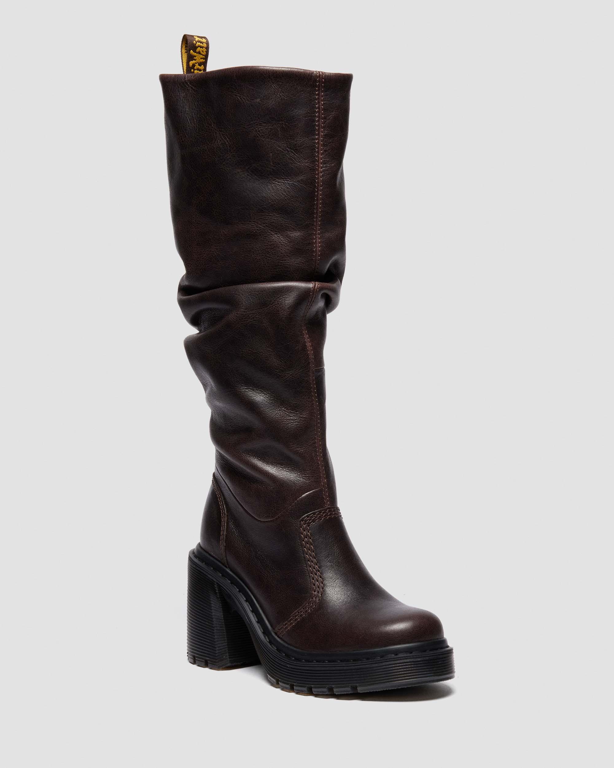 KASEY LEATHER KNEE HIGH HEELED BOOTS in Dark Brown
