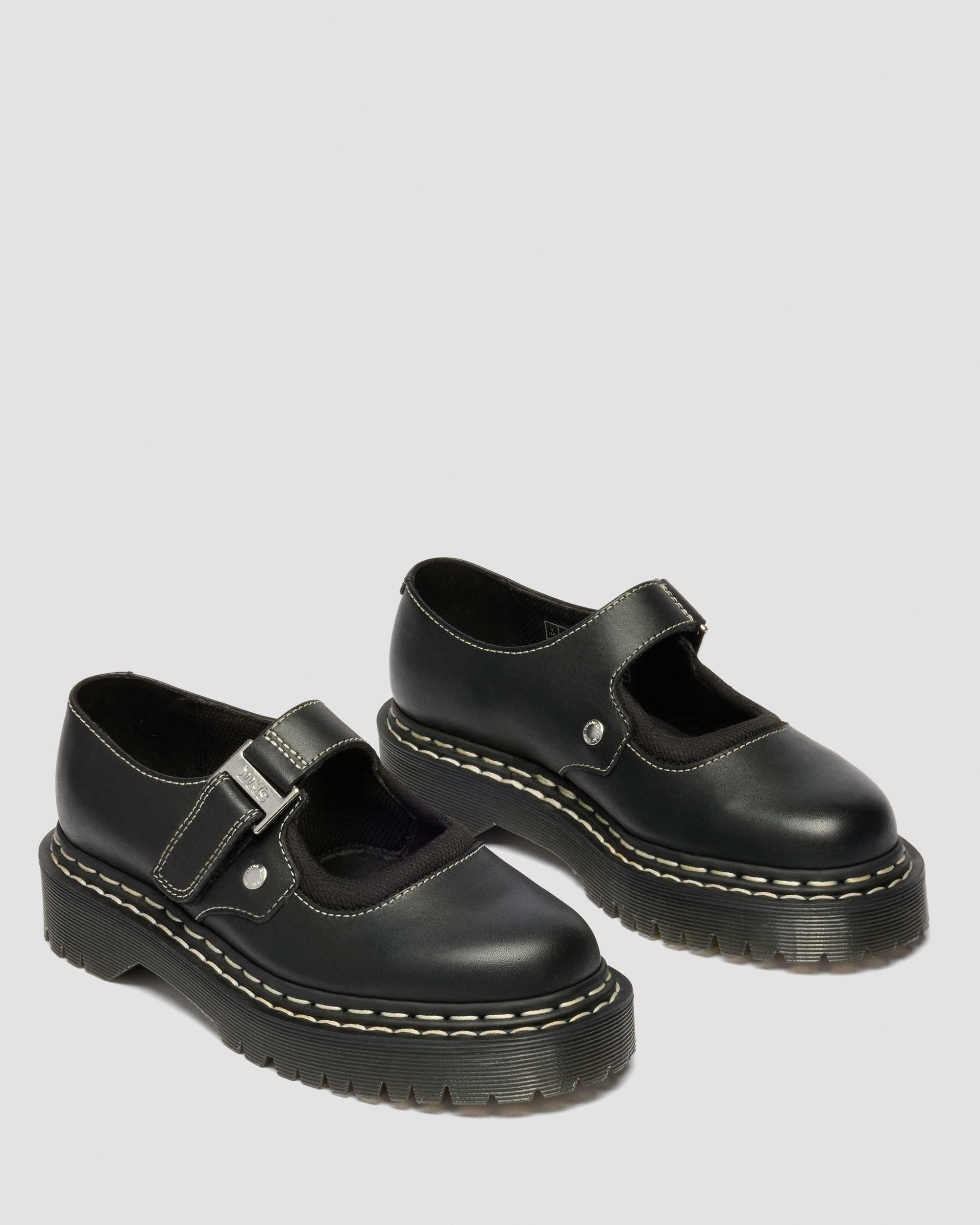 Mary Jane Bex Double Stitch Leather Shoes in Black