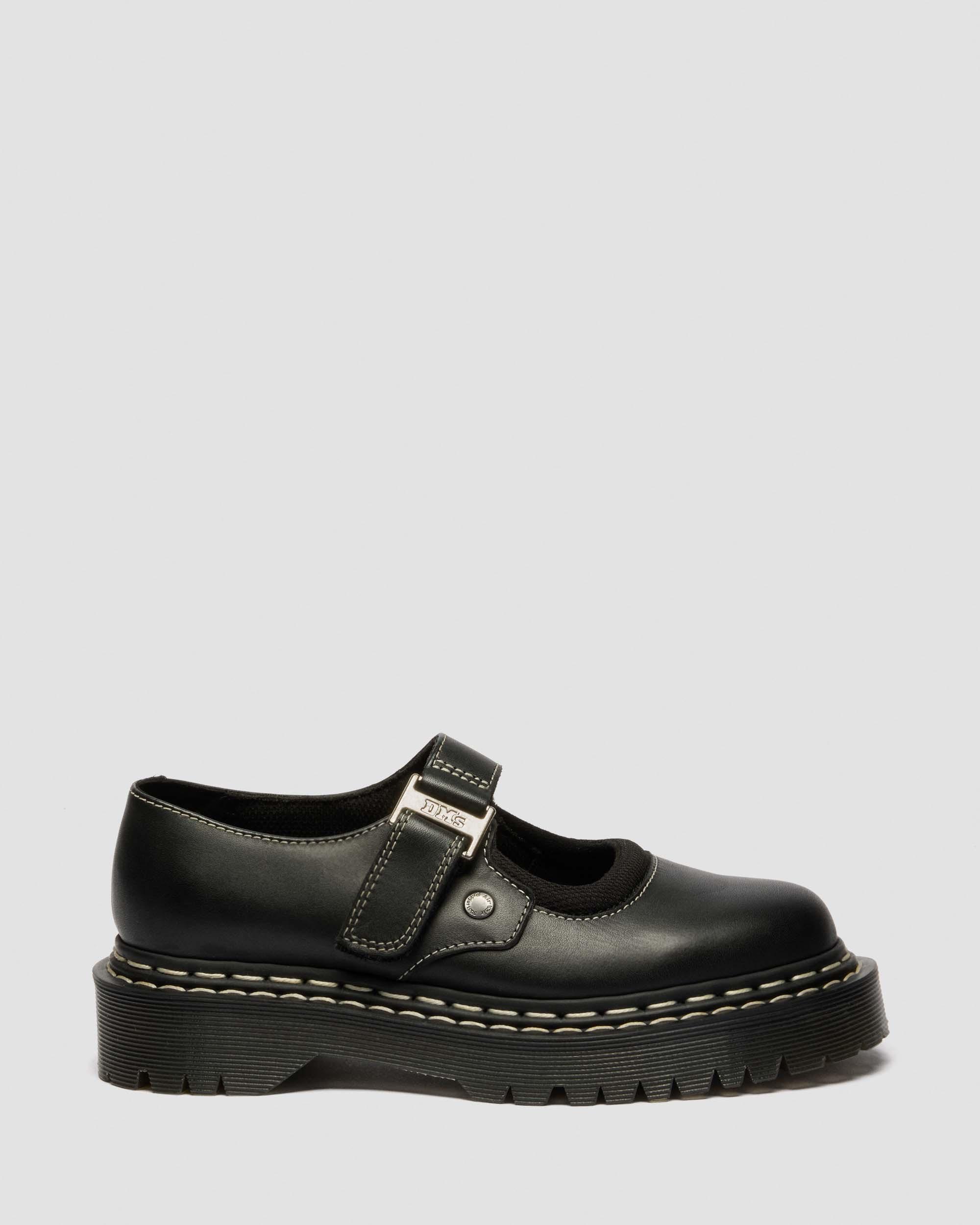 Mary Jane Bex Double Stitch Leather Shoes in Black