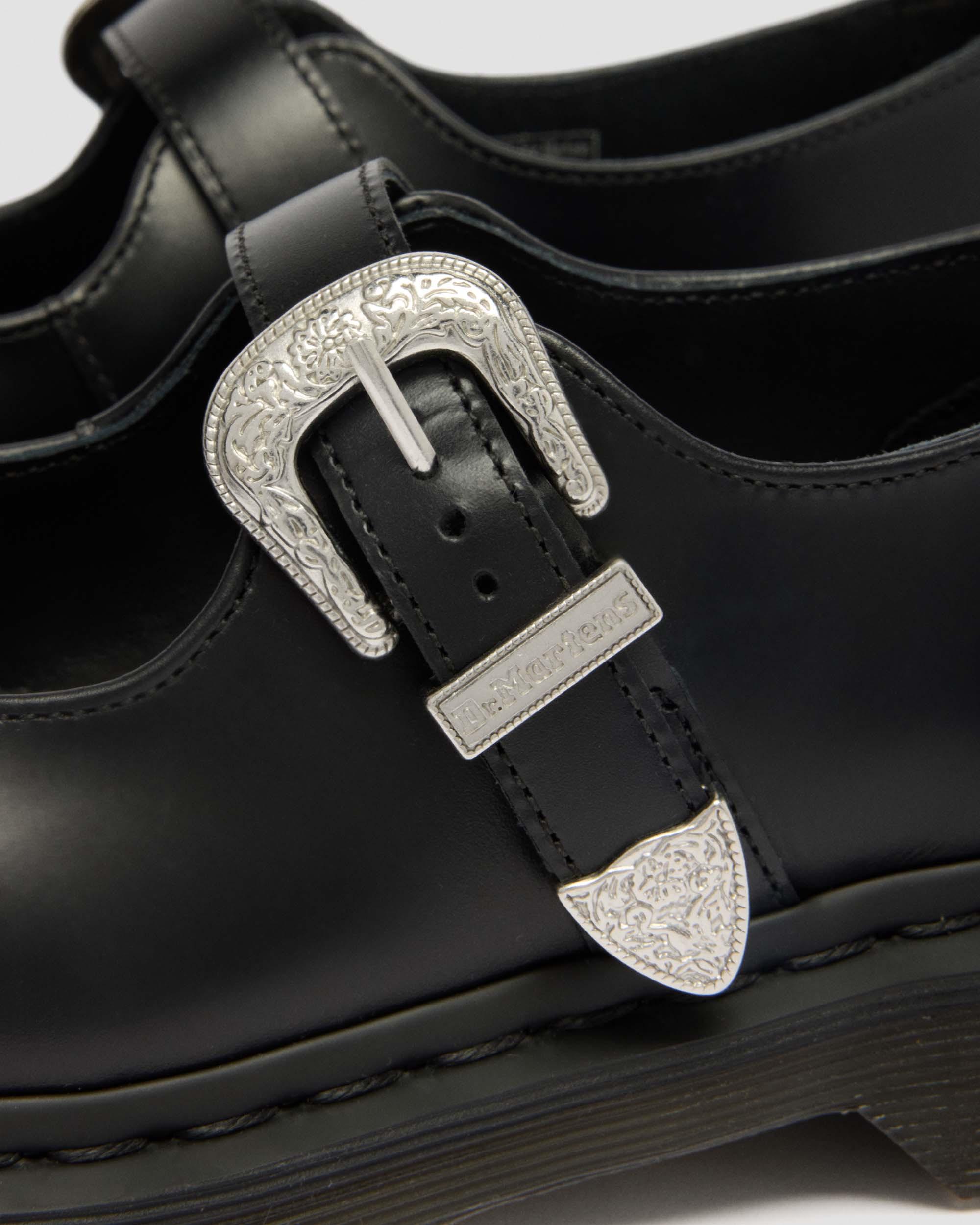 Elphie Mary Jane Atlas Leather Shoes in BLACK ATLAS