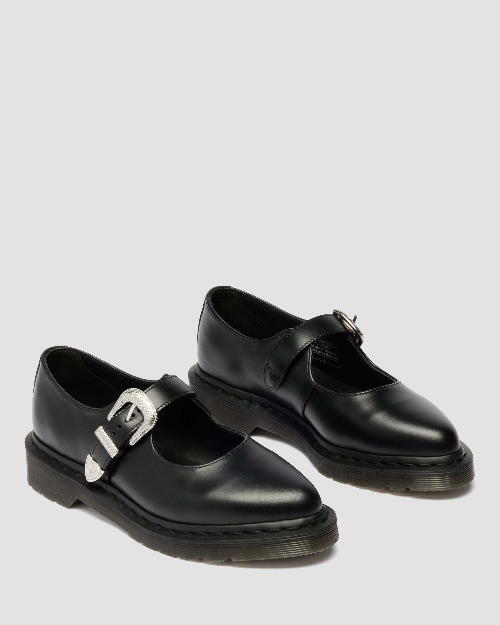 Elphie Mary Jane Atlas Leather Shoes in BLACK ATLAS