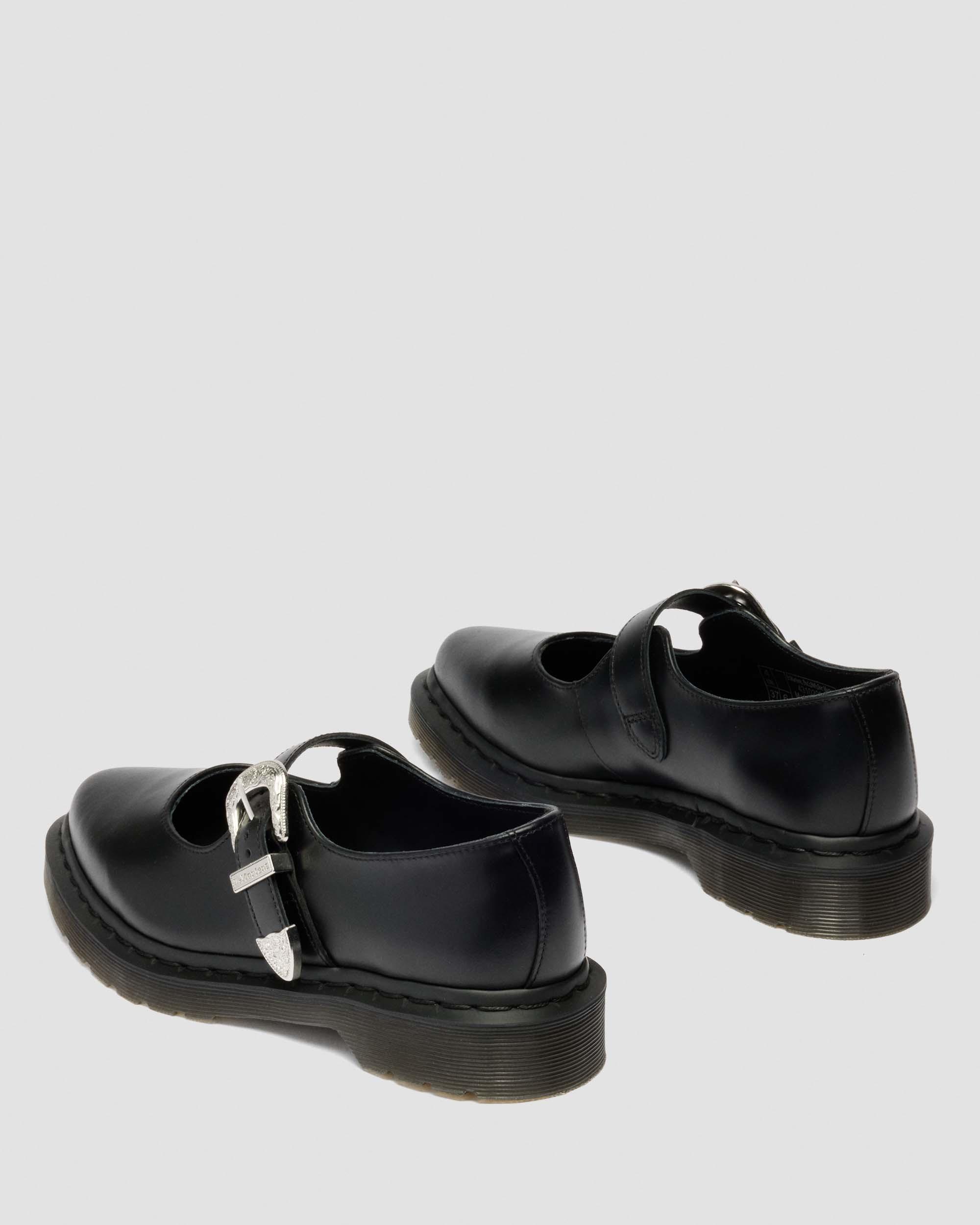 Elphie Mary Jane Atlas Leather Shoes in BLACK ATLAS