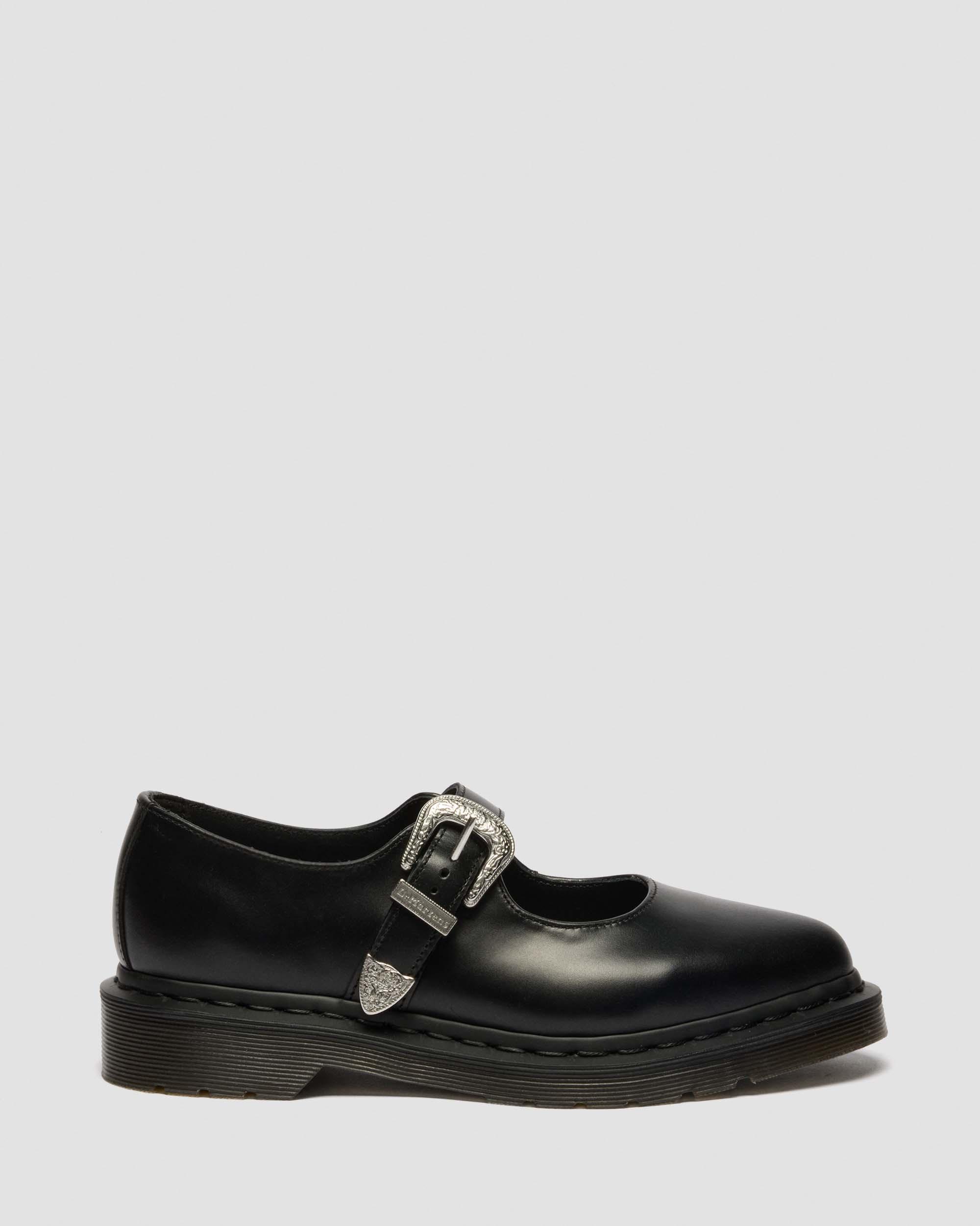 Elphie Mary Jane Atlas Leather Shoes in BLACK ATLAS