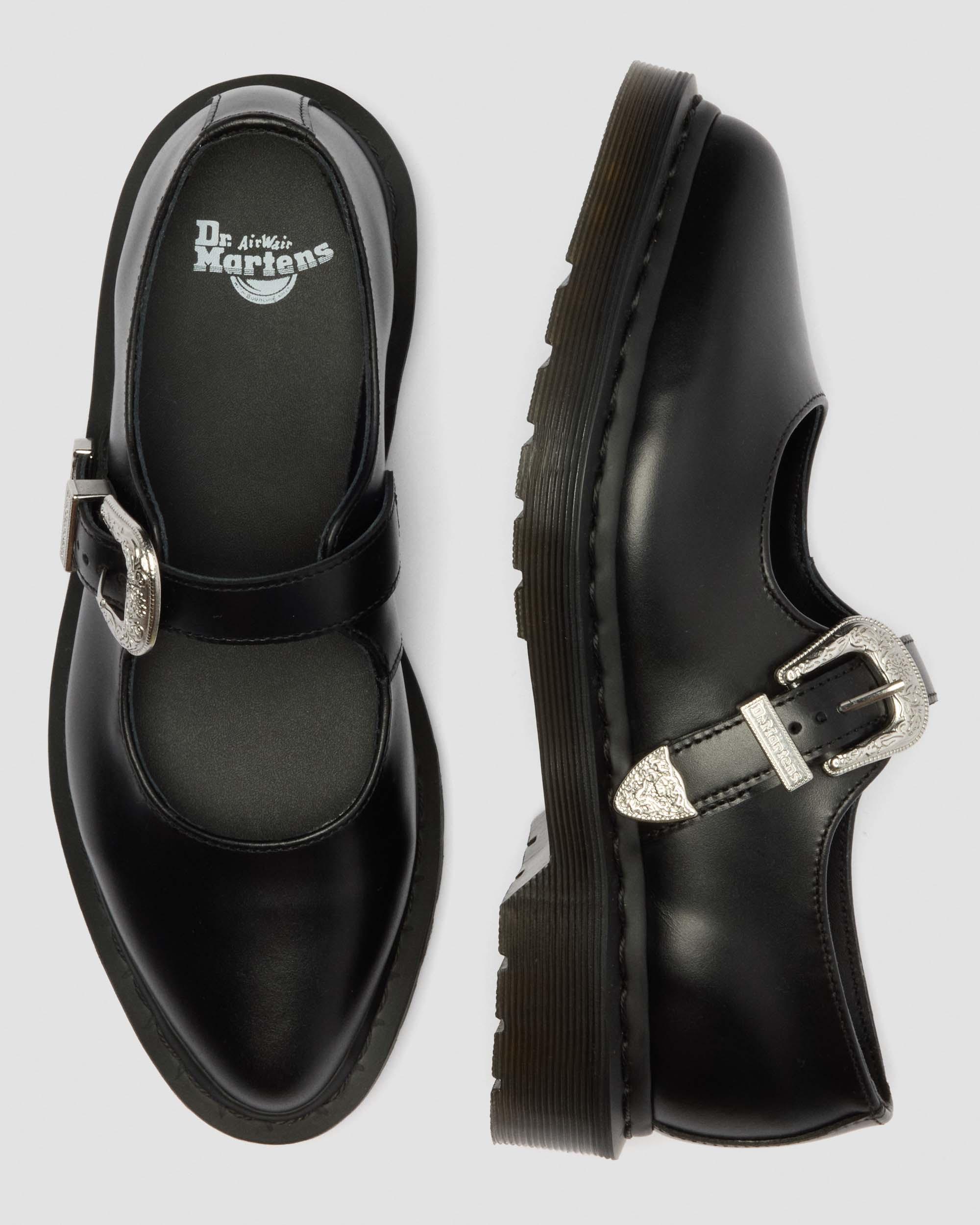 Elphie Mary Jane Atlas Leather Shoes in BLACK ATLAS