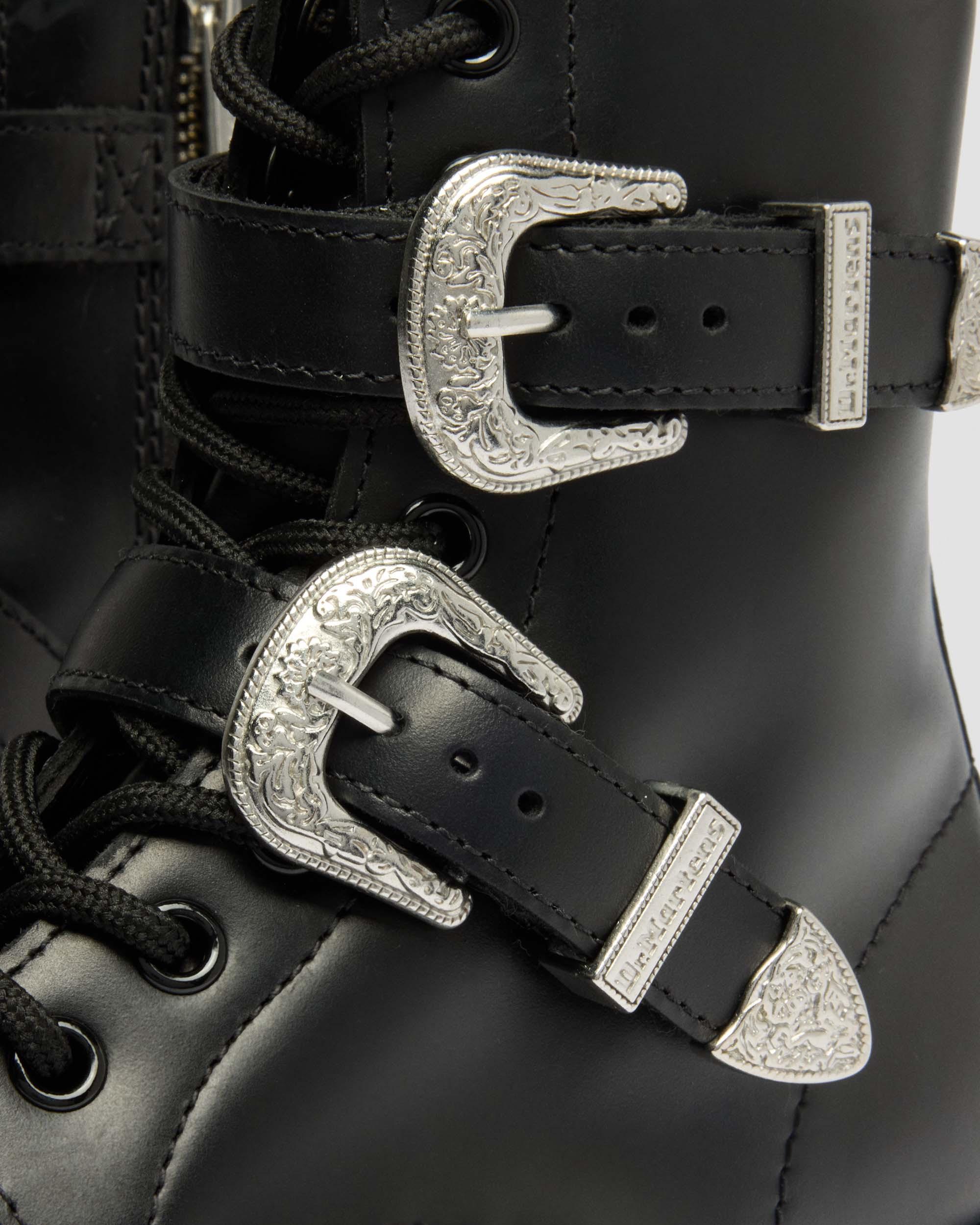1460 Bex Western Buckle Leather Boots in BLACK ATLAS