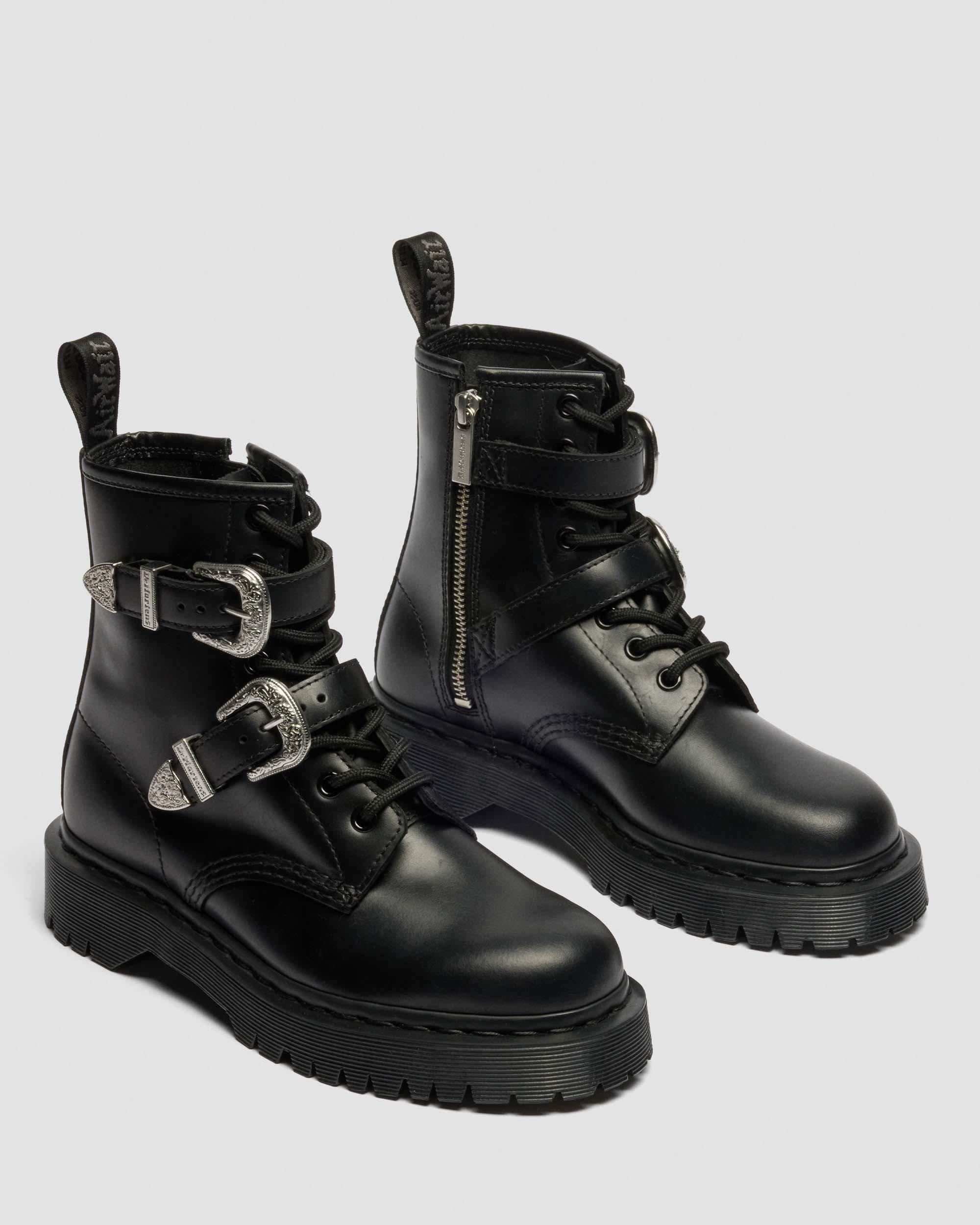 1460 Bex Western Buckle Leather Boots in BLACK ATLAS