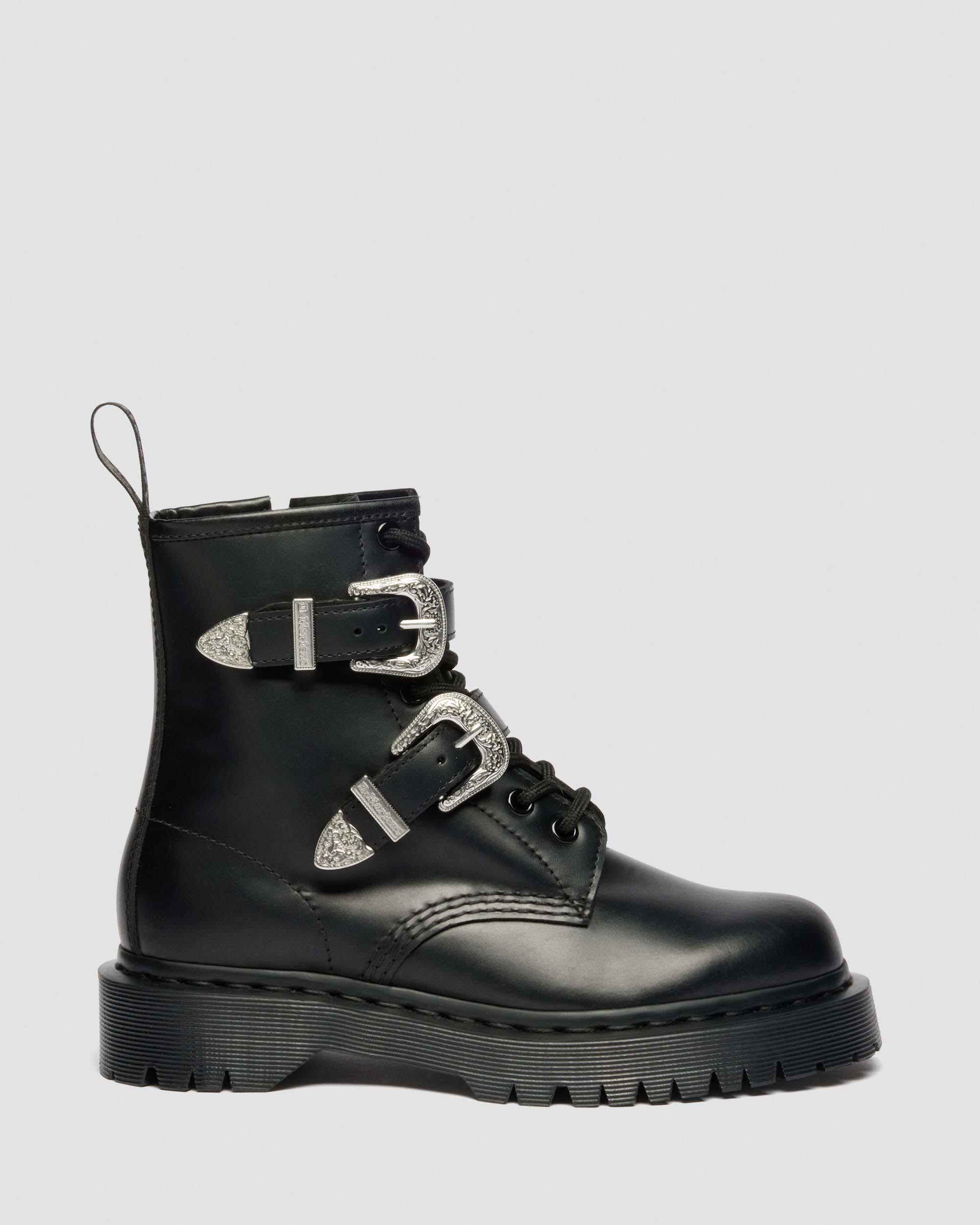 1460 Bex Western Buckle Leather Boots in BLACK ATLAS
