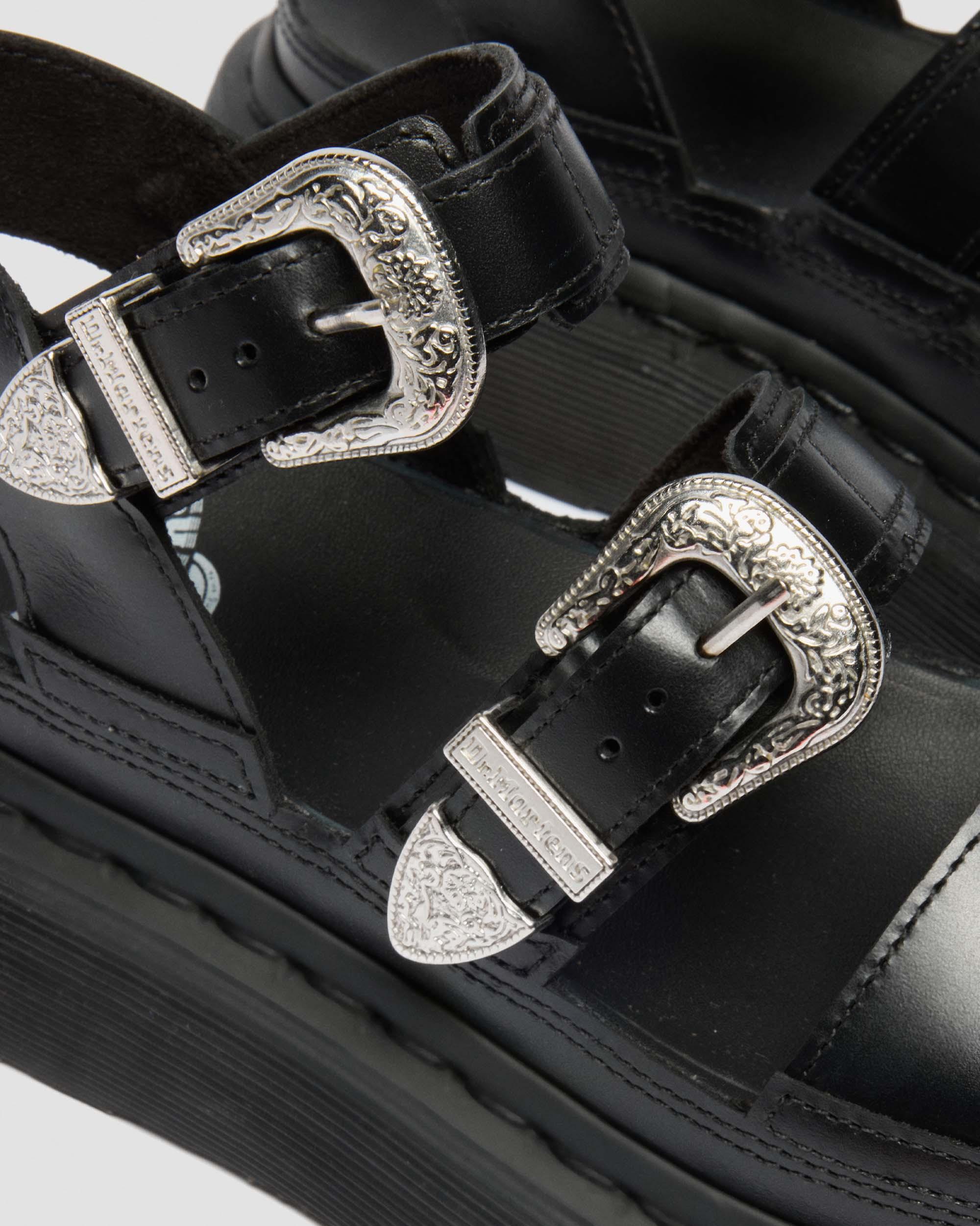 Gryphon Quad Leather Gladiator Platform Sandals in BLACK ATLAS