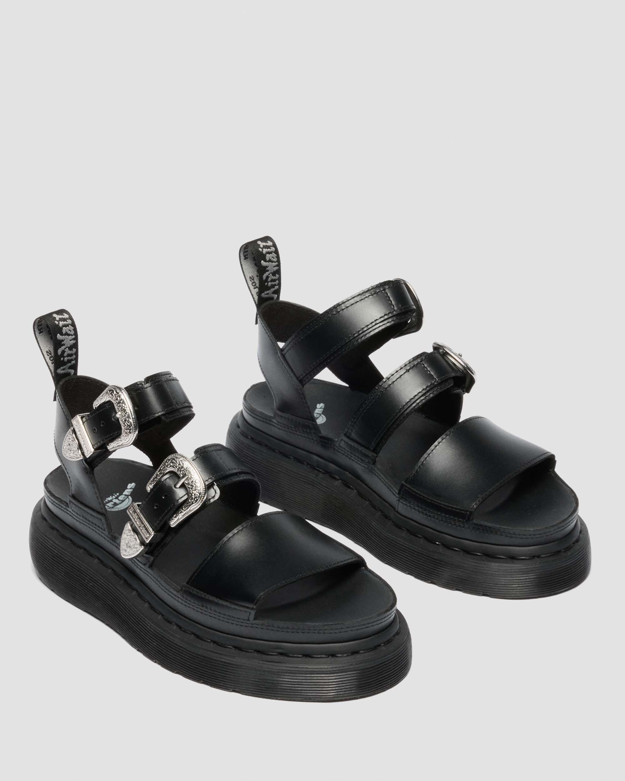 Gryphon Quad Leather Gladiator Platform Sandals in BLACK ATLAS