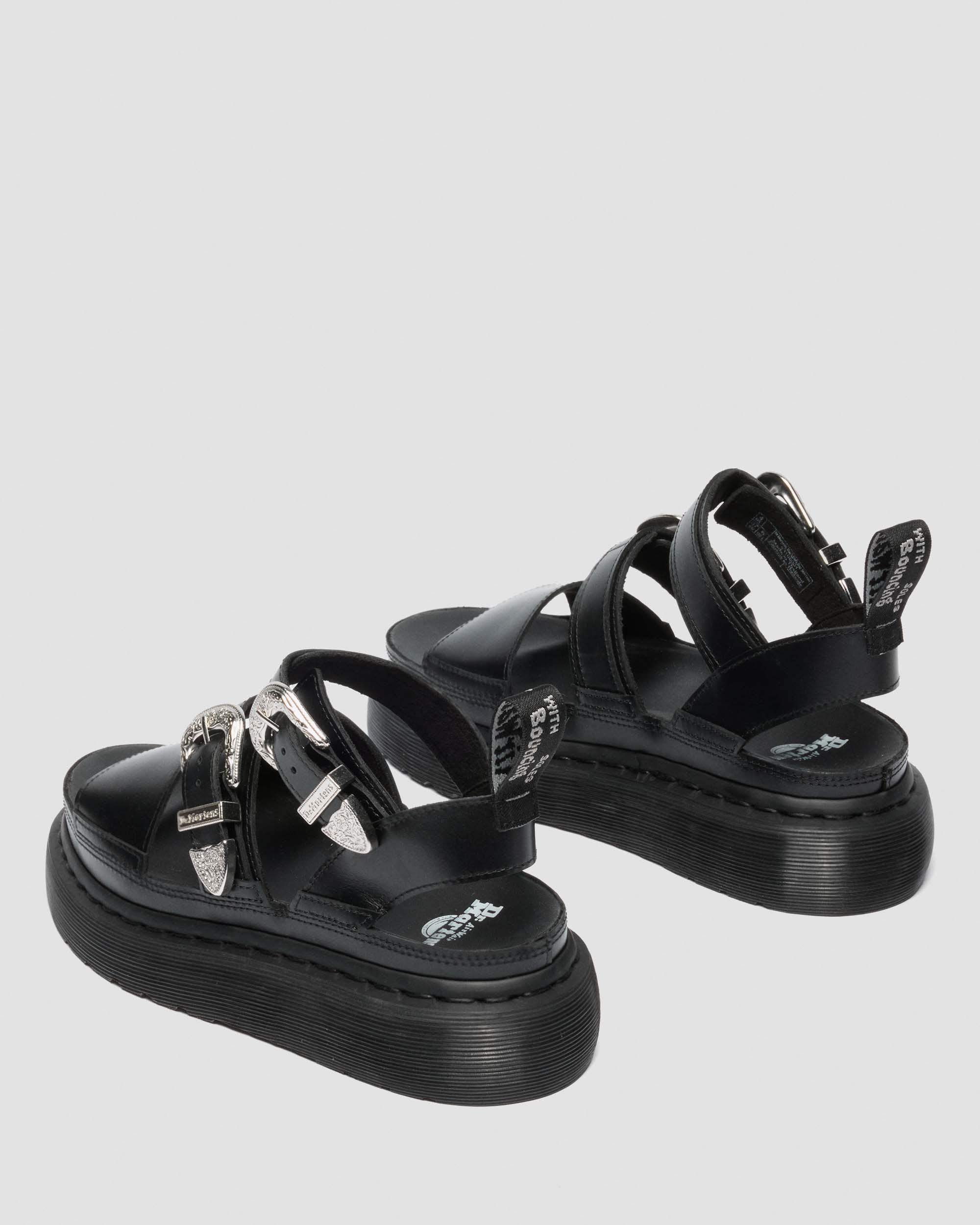 Gryphon Quad Leather Gladiator Platform Sandals in BLACK ATLAS