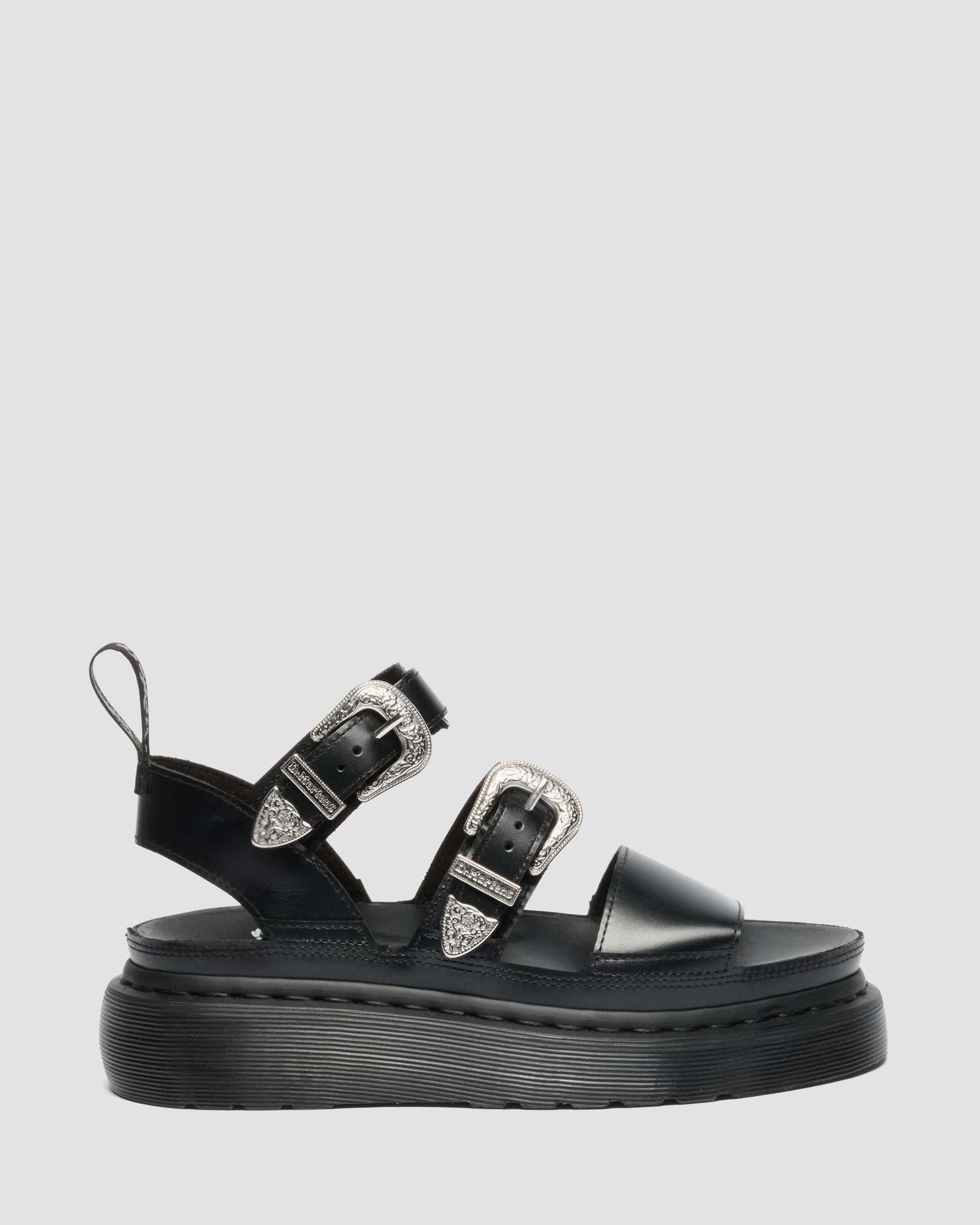 Gryphon Quad Leather Gladiator Platform Sandals in BLACK ATLAS