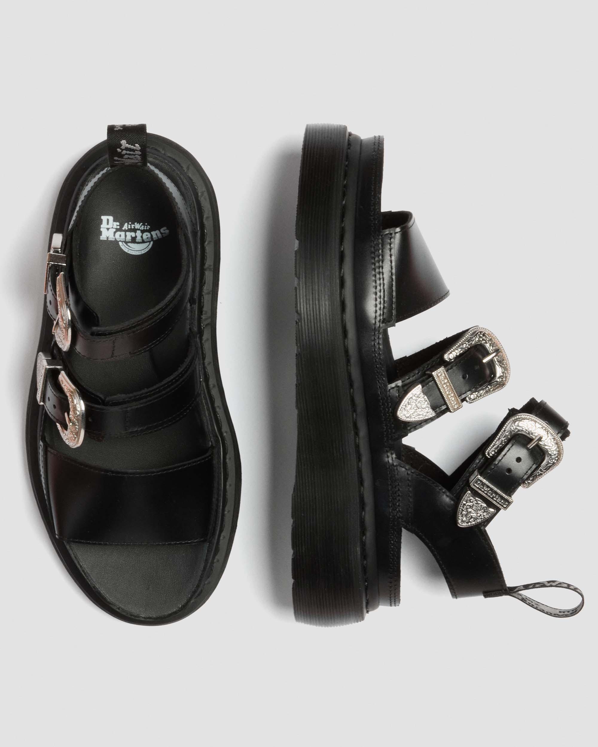 Gryphon Quad Leather Gladiator Platform Sandals in BLACK ATLAS