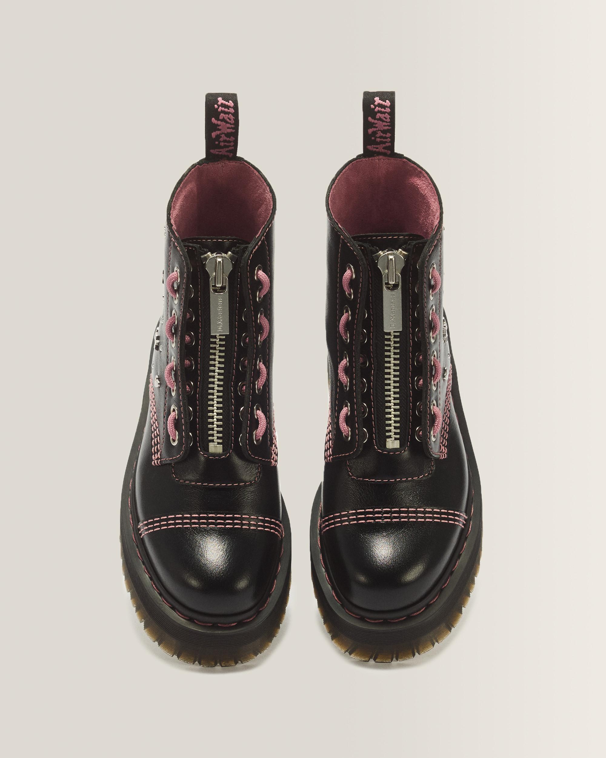 Sinclair Hearts & Stars 8 Eye Leather Platform Boots in Black