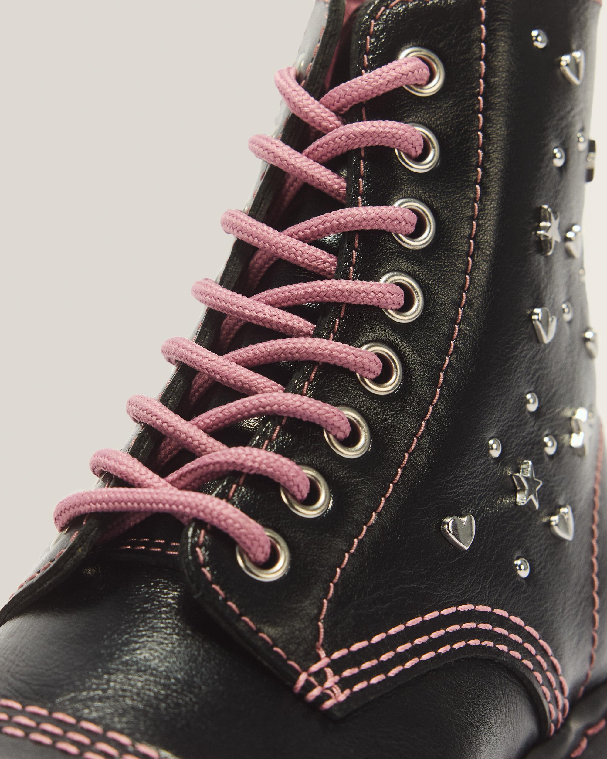 Sinclair Hearts & Stars 8 Eye Leather Platform Boots in Black