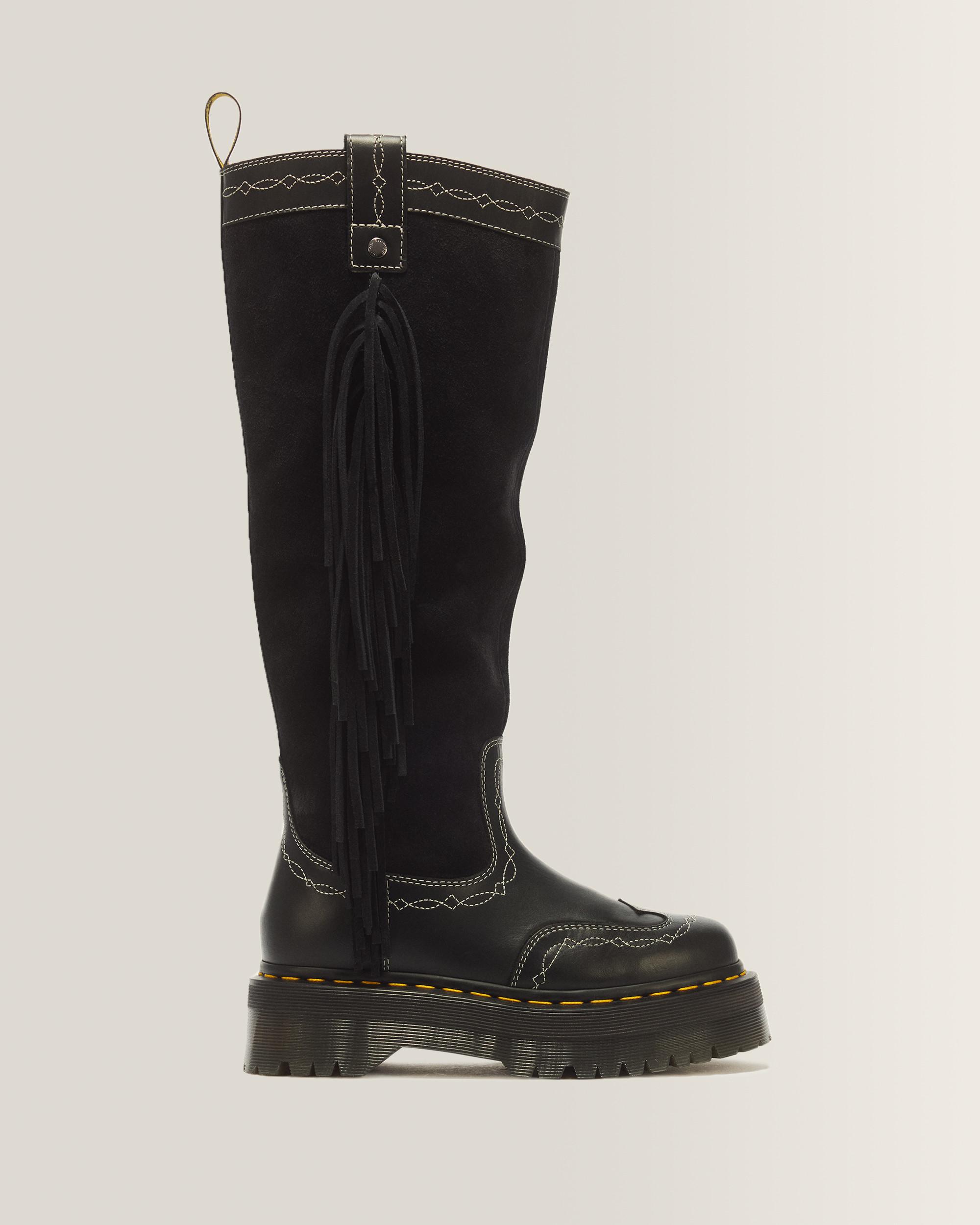 Desert Rodeo Quad Hi Leather & Suede Boots in Black