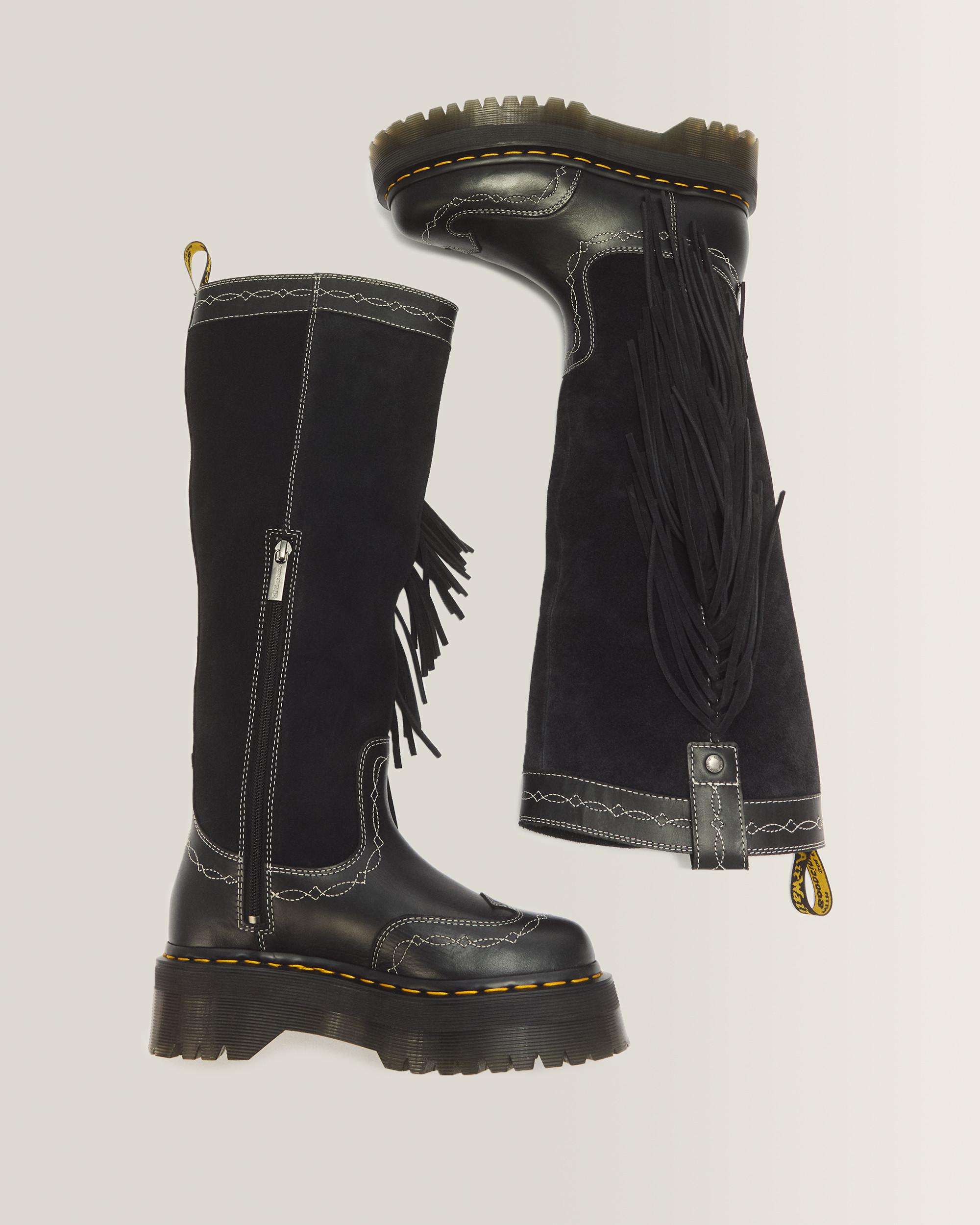 Desert Rodeo Quad Hi Leather & Suede Boots in Black