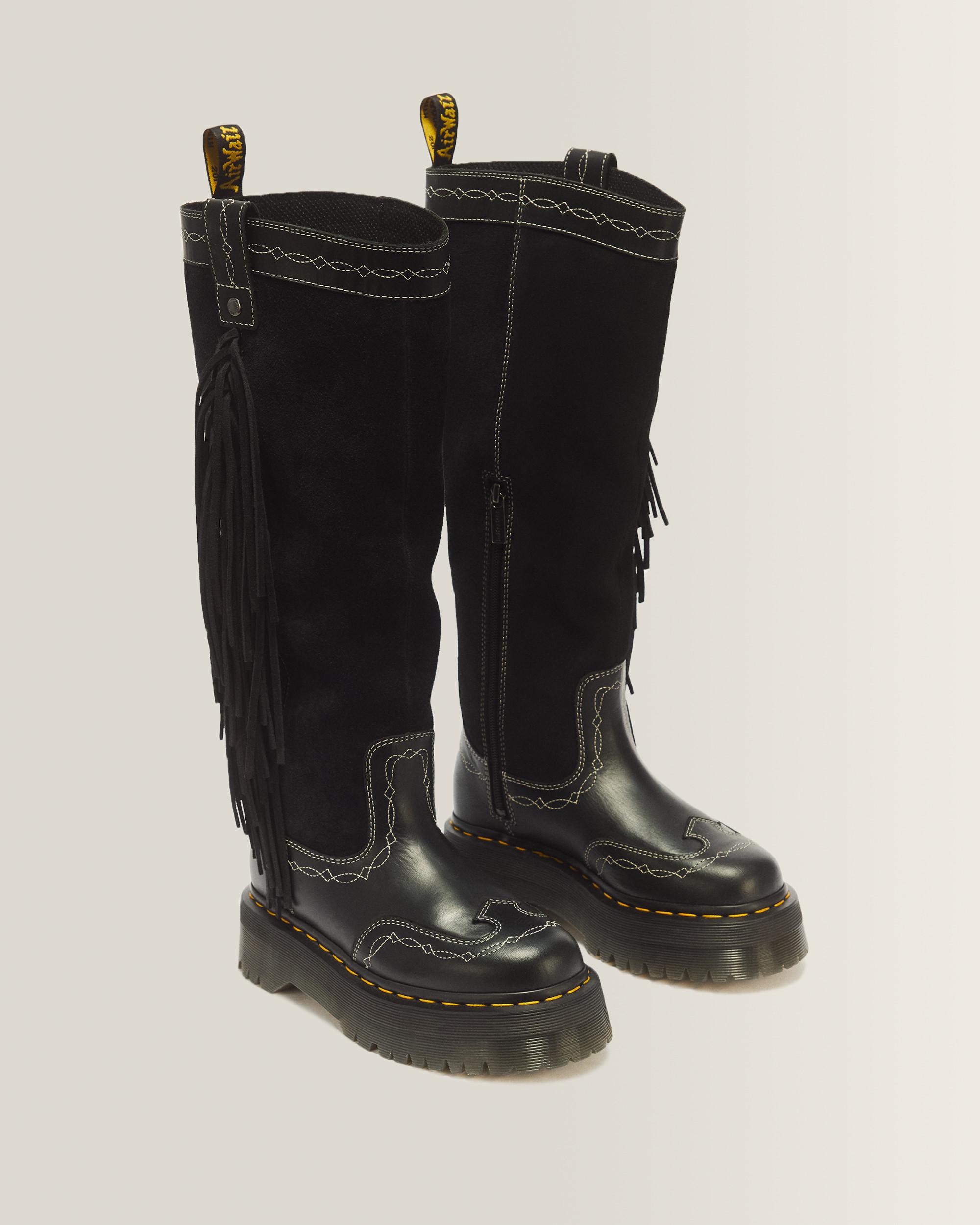 Desert Rodeo Quad Hi Leather & Suede Boots in Black