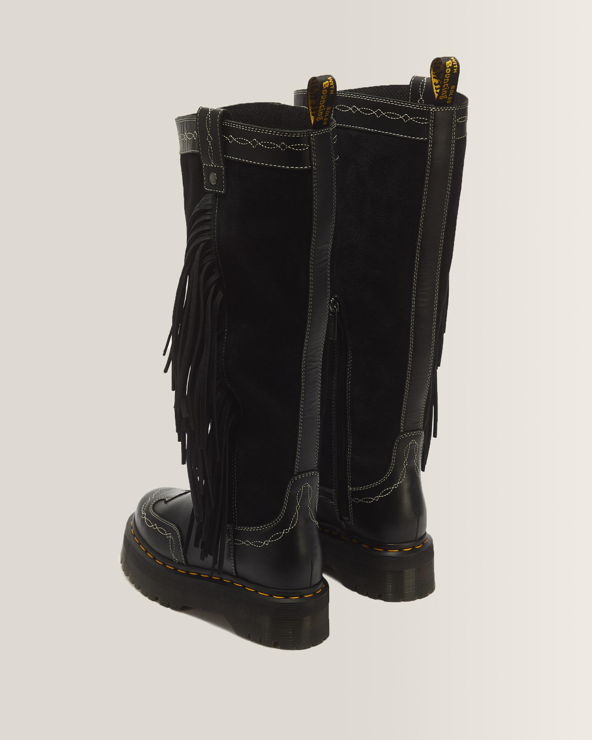 Desert Rodeo Quad Hi Leather & Suede Boots in Black