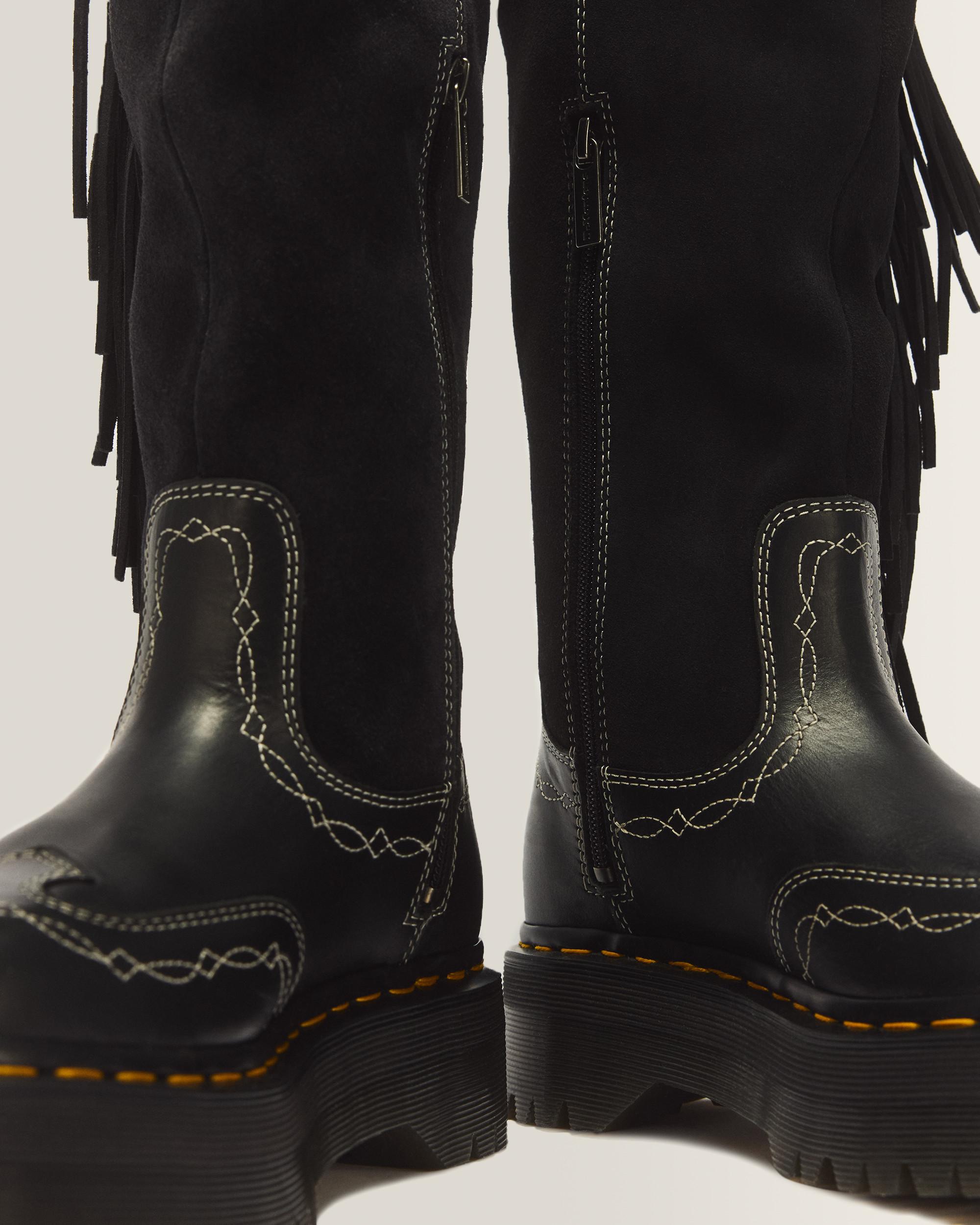 Desert Rodeo Quad Hi Leather & Suede Boots in Black