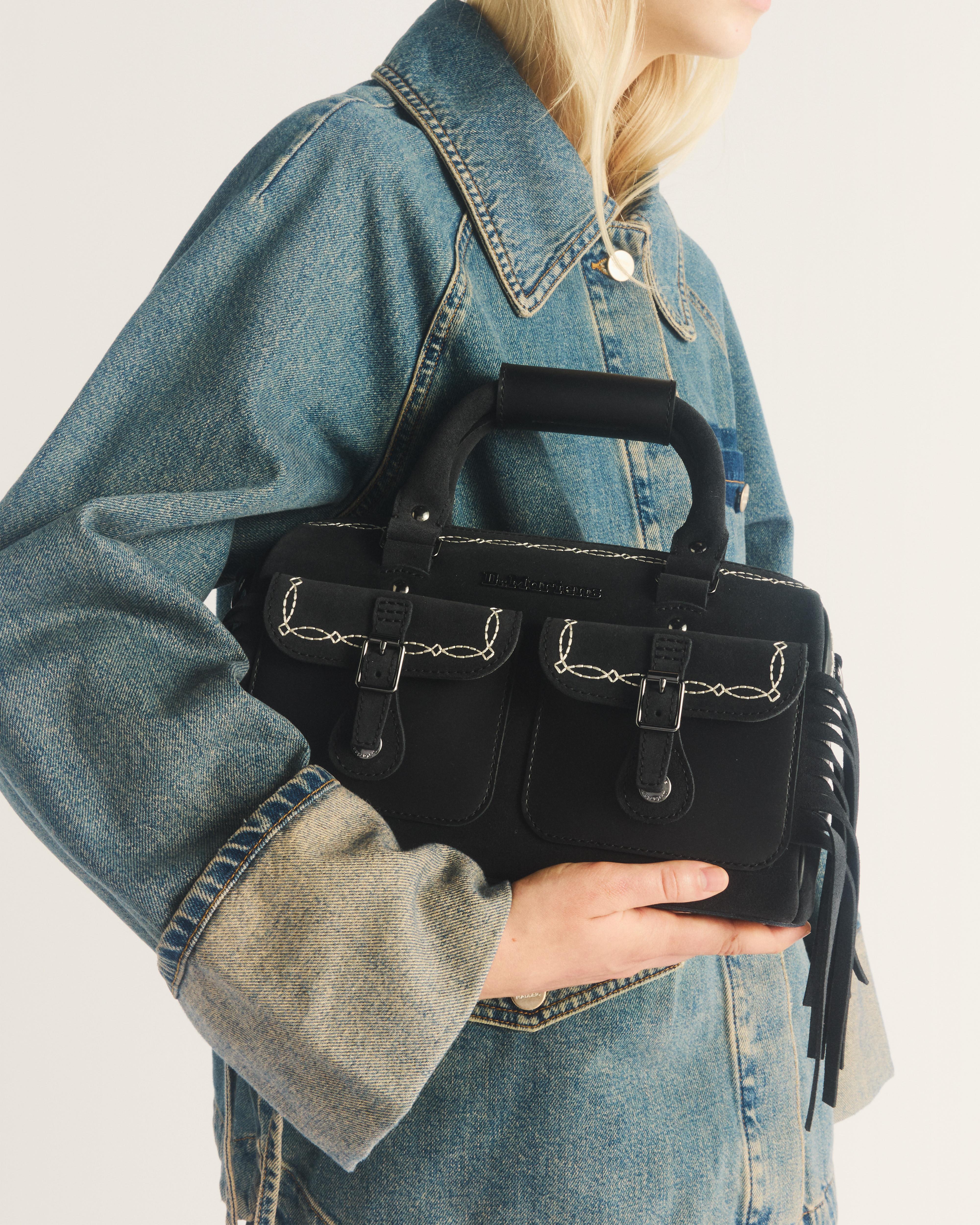 Top Handle Desert Rodeo Leather & Suede Bag in Noir