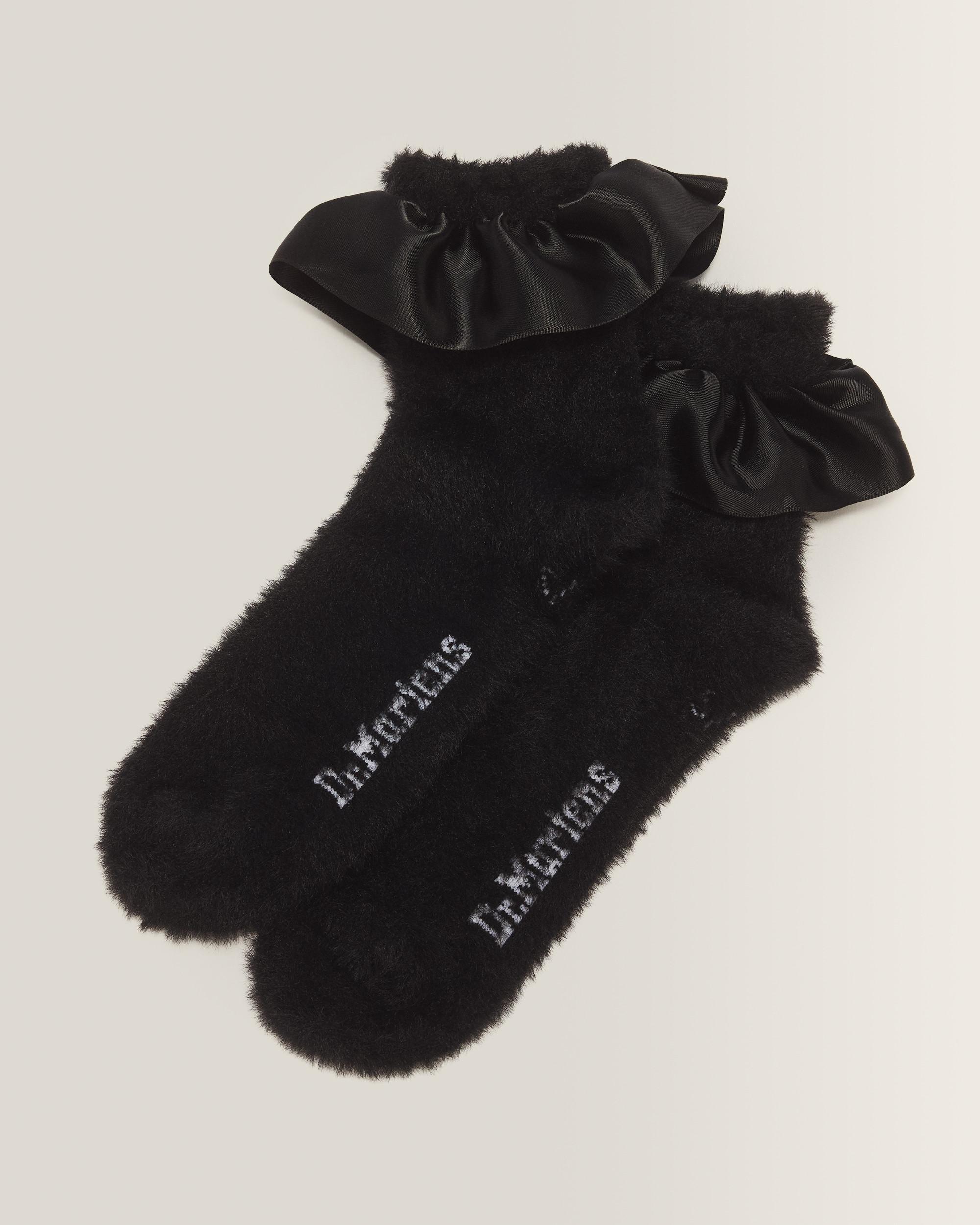 Satin Frill Fluffy Socks in Black