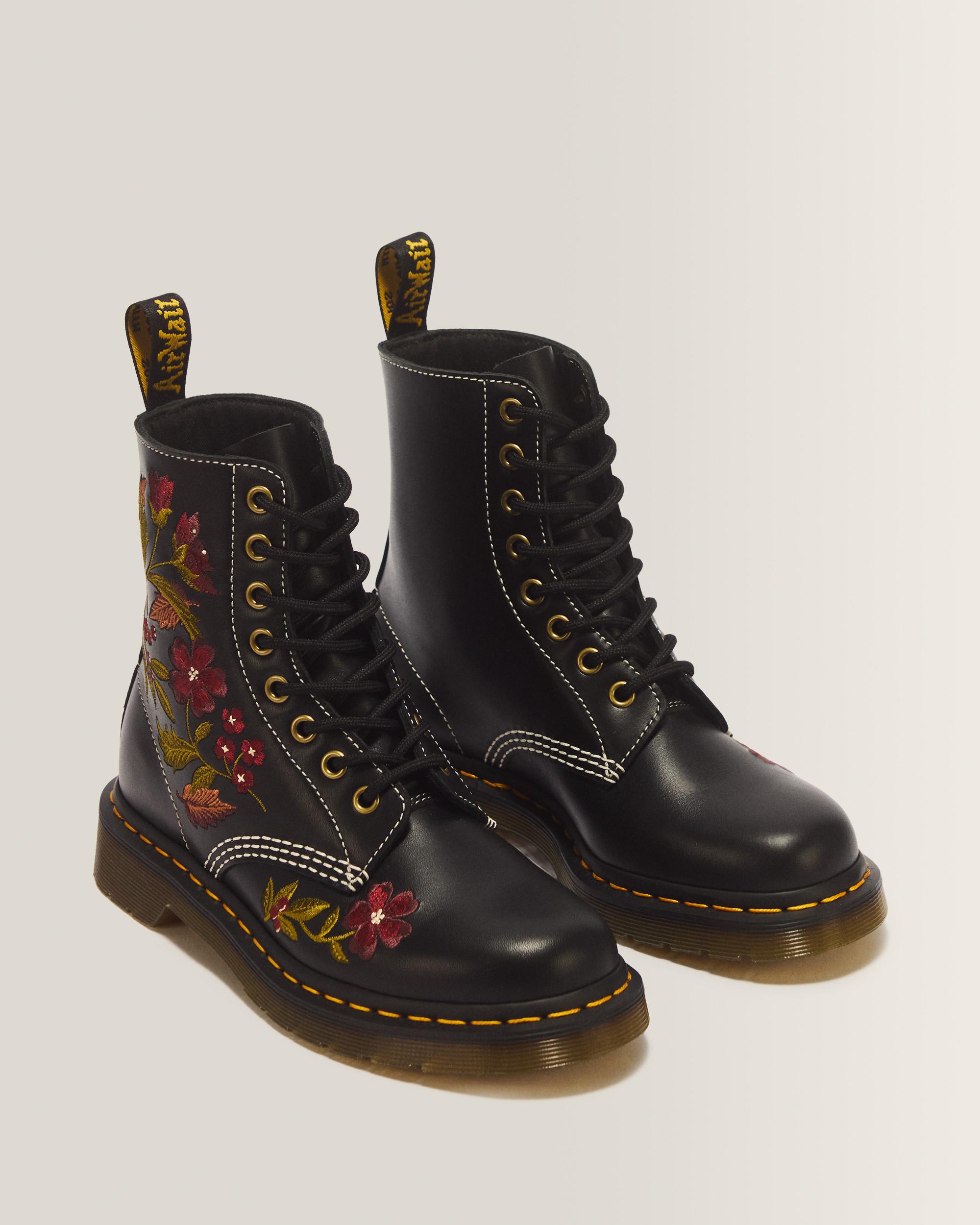 1460 Pascal Floral 8 Eye Wanama Leather Lace Up Boots in Black