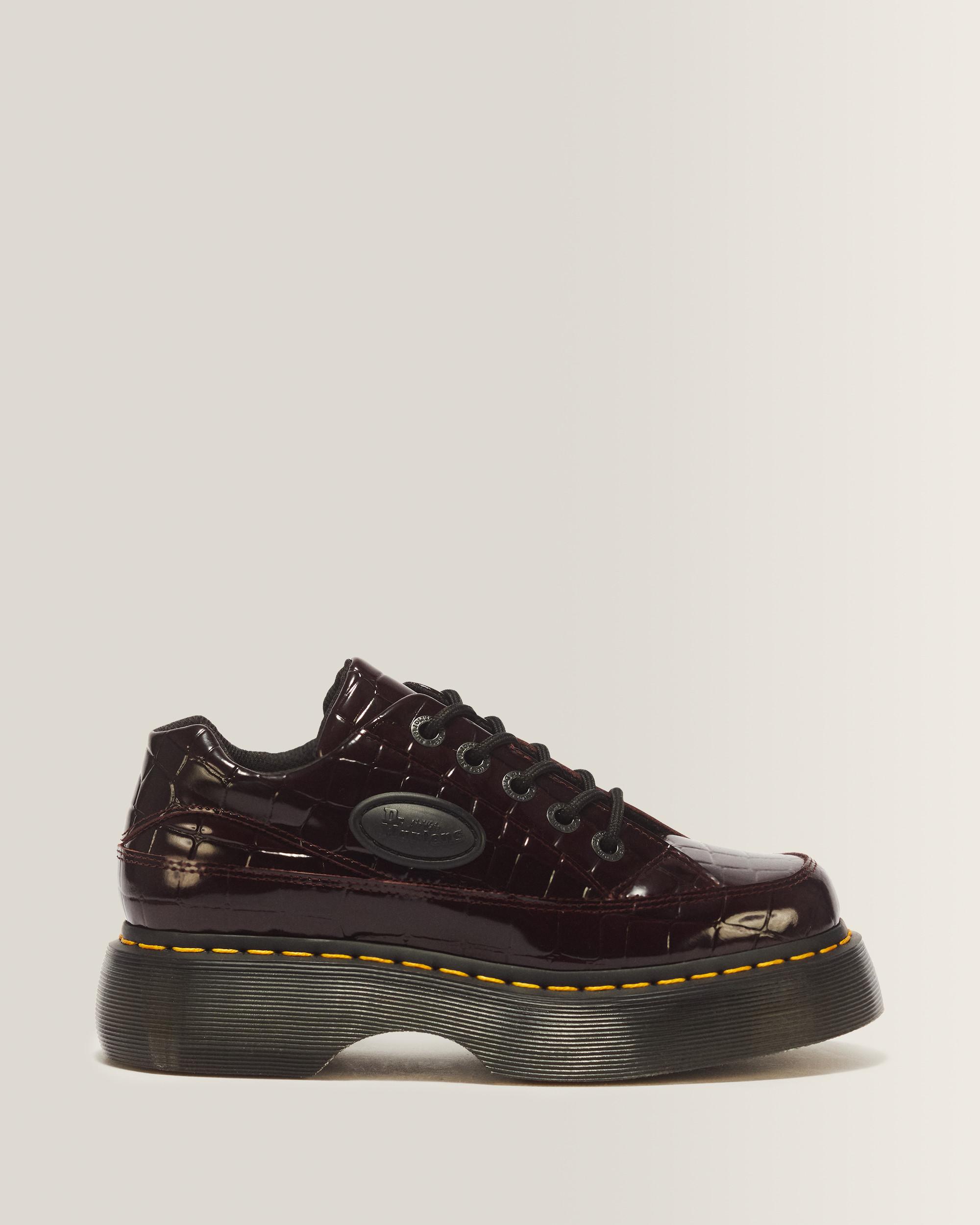 Dr. Martens Buzz Leren Schoenen Met Krokodilreliëf En Vijf Veterogen in Rood,