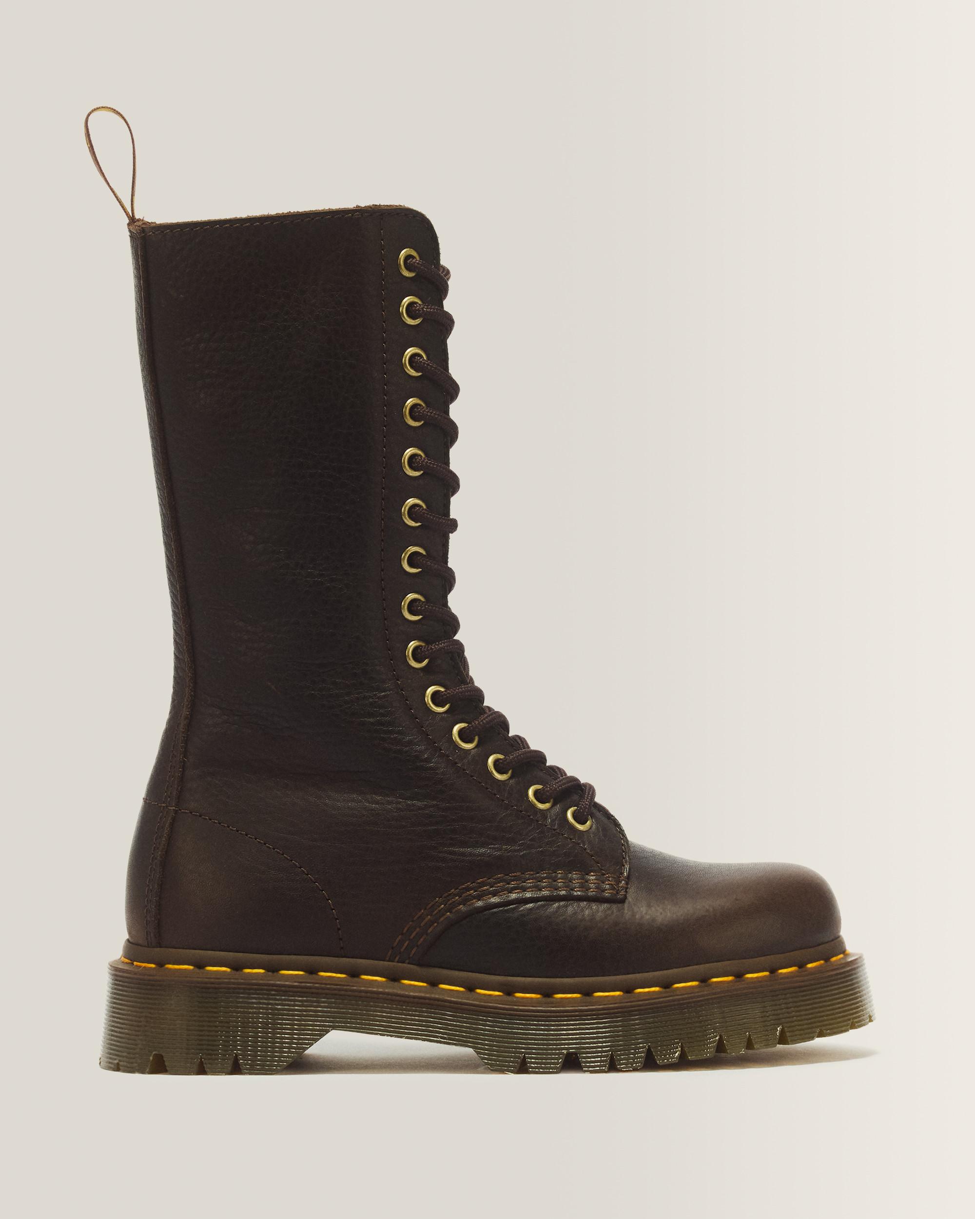 1B99 Bex 14 Eye Ambassador Leather Lace Up Boots in Dark Brown