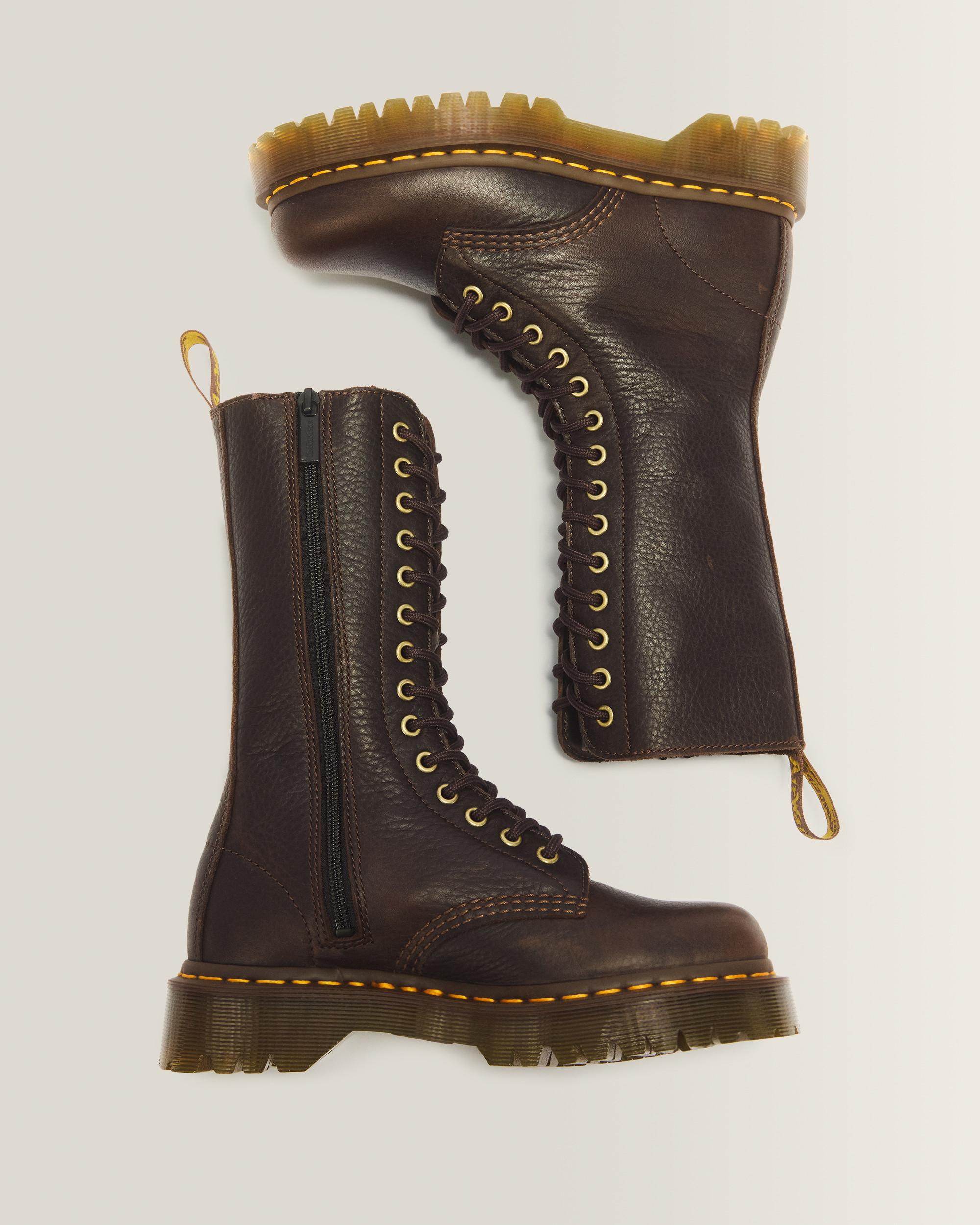 1B99 Bex 14 Eye Ambassador Leather Lace Up Boots in Dark Brown
