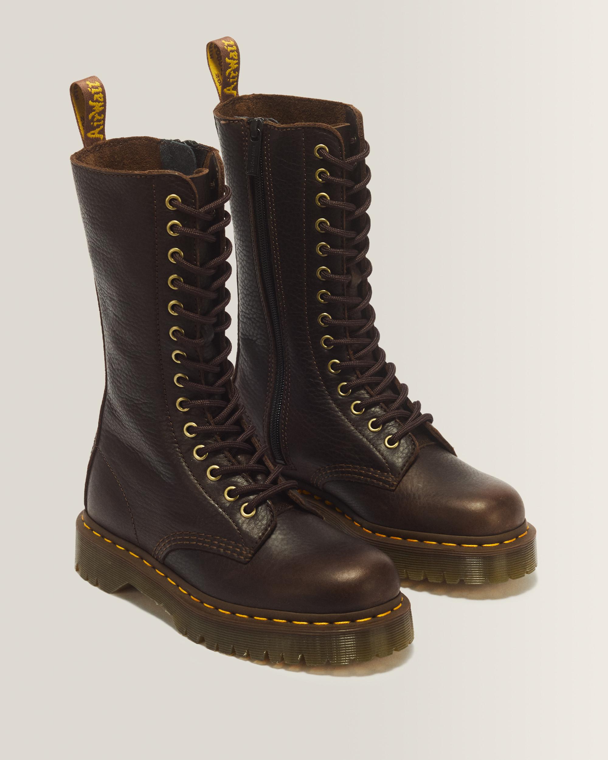 1B99 Bex 14 Eye Ambassador Leather Lace Up Boots in Dark Brown