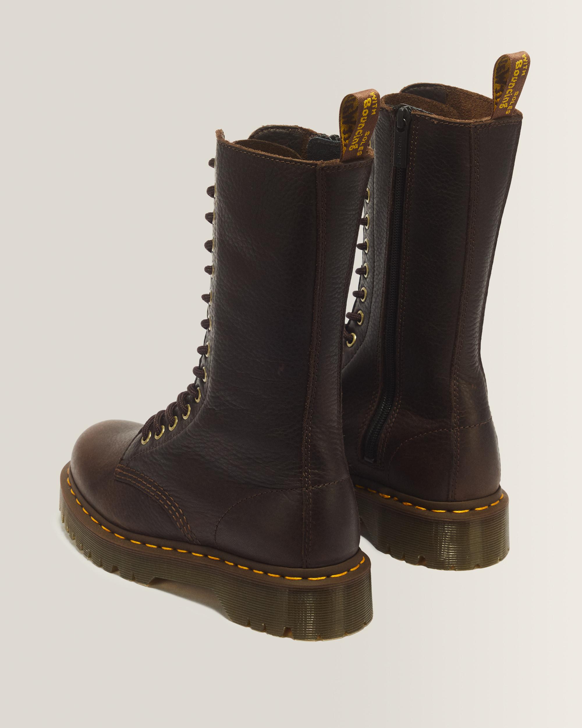 1B99 Bex 14 Eye Ambassador Leather Lace Up Boots in Dark Brown