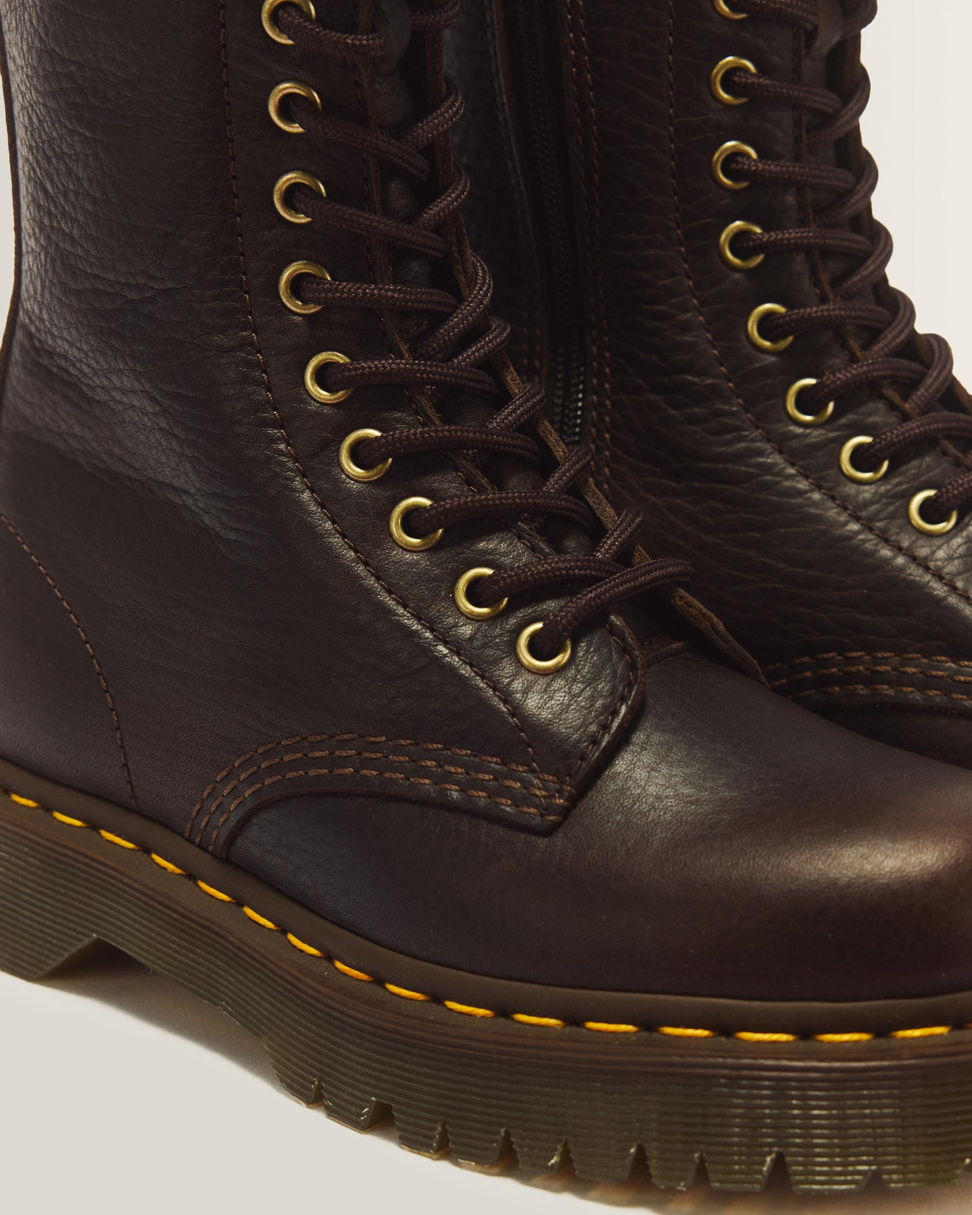 1B99 Bex 14 Eye Ambassador Leather Lace Up Boots in Dark Brown