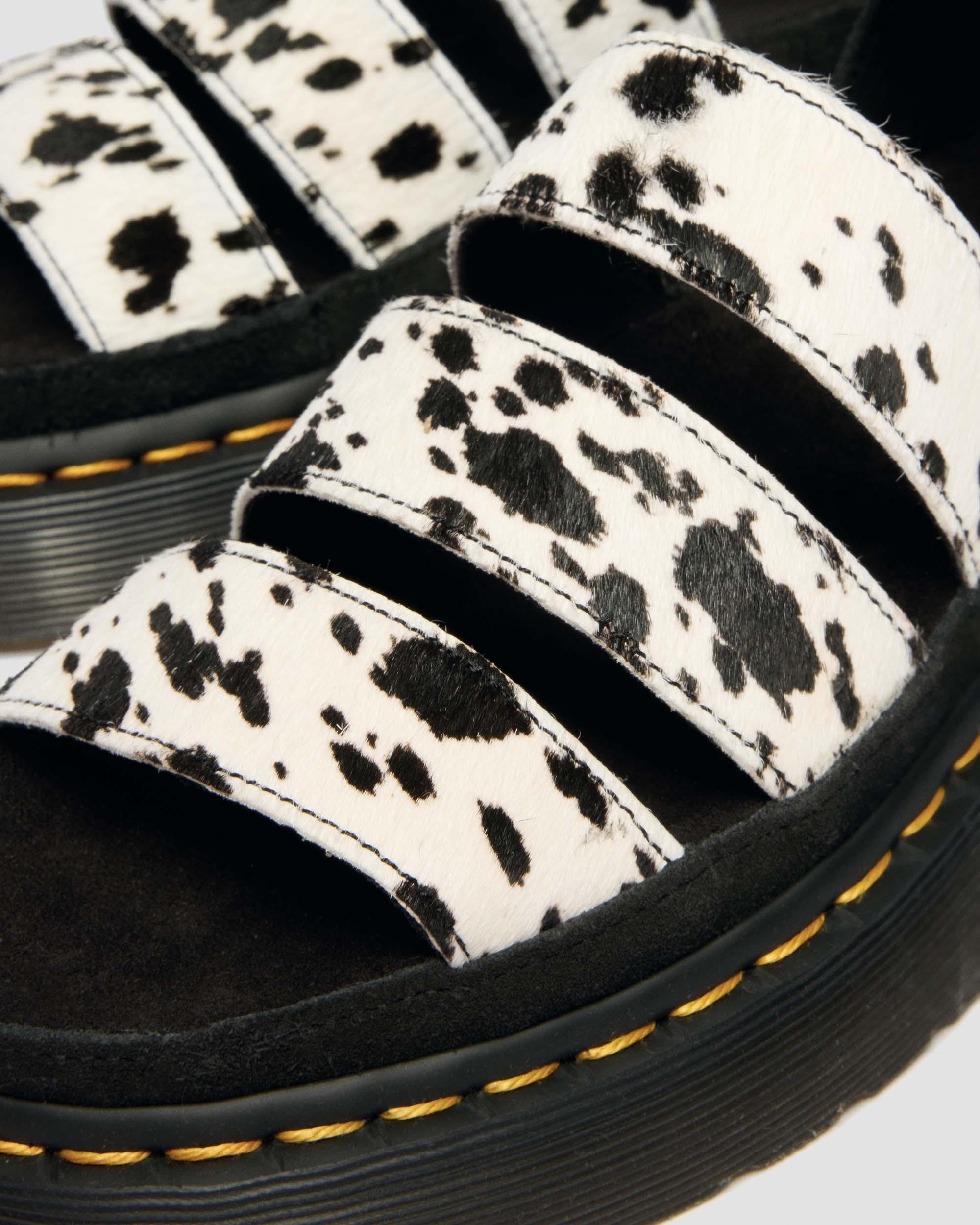 Clarissa Strap Hair On Leather Quad Sandals in Crème & Noir