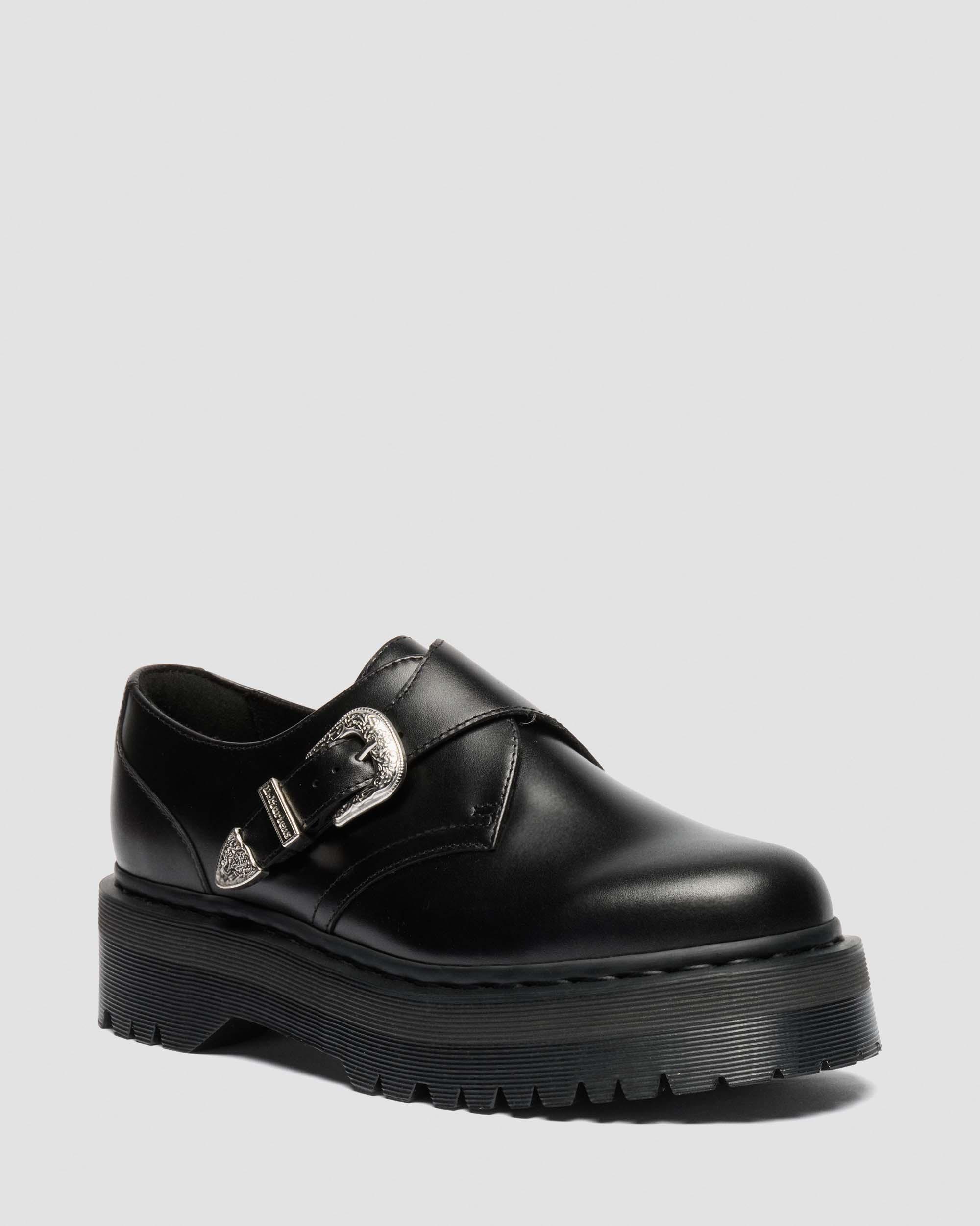 Retro Monk Quad Tumble Leather Strap Shoes in BLACK | Dr. Martens™